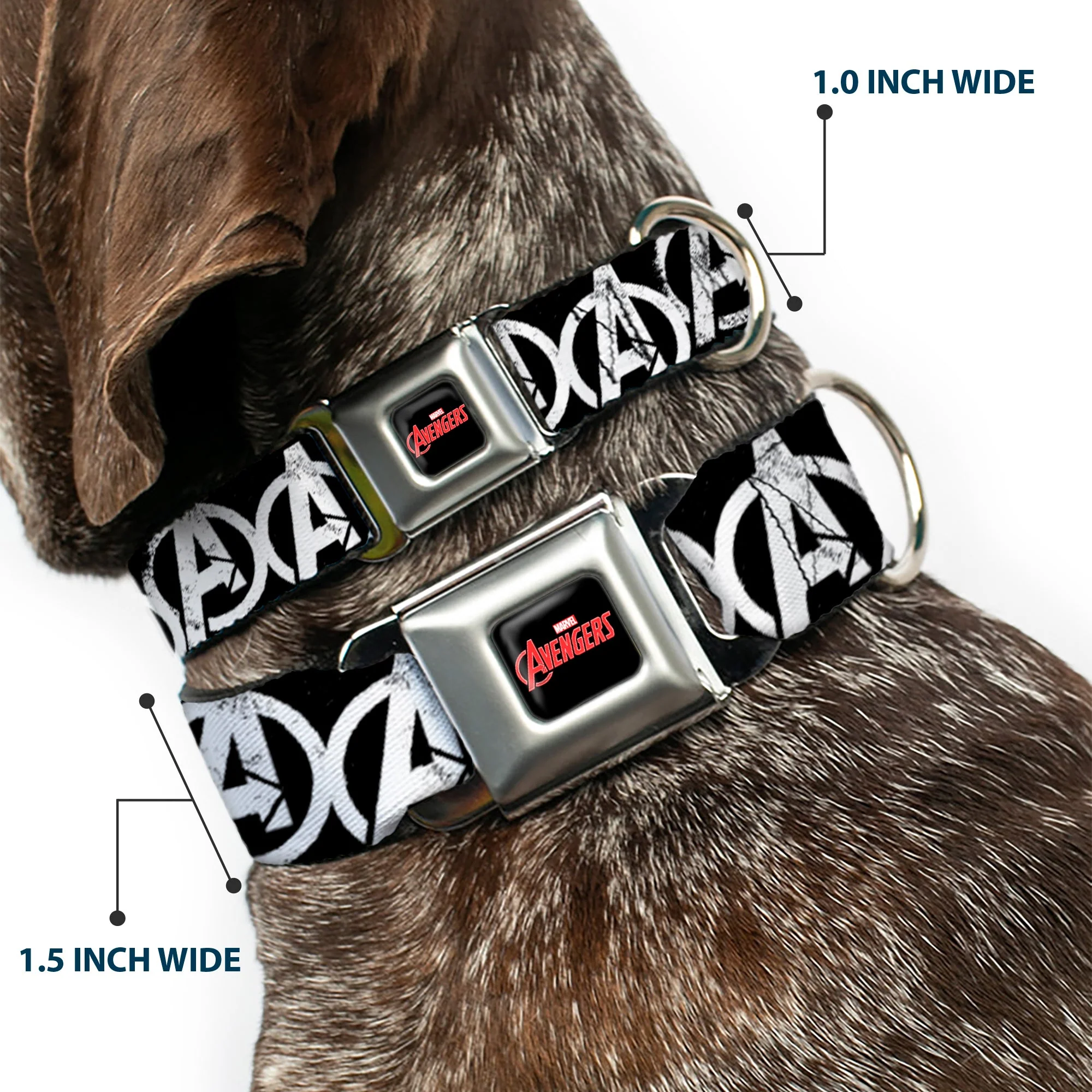 MARVEL AVENGERS MARVEL AVENGERS Logo Full Color Black Red White Seatbelt Buckle Collar - Avengers "A" Logo Weathered Black/White - Image 2