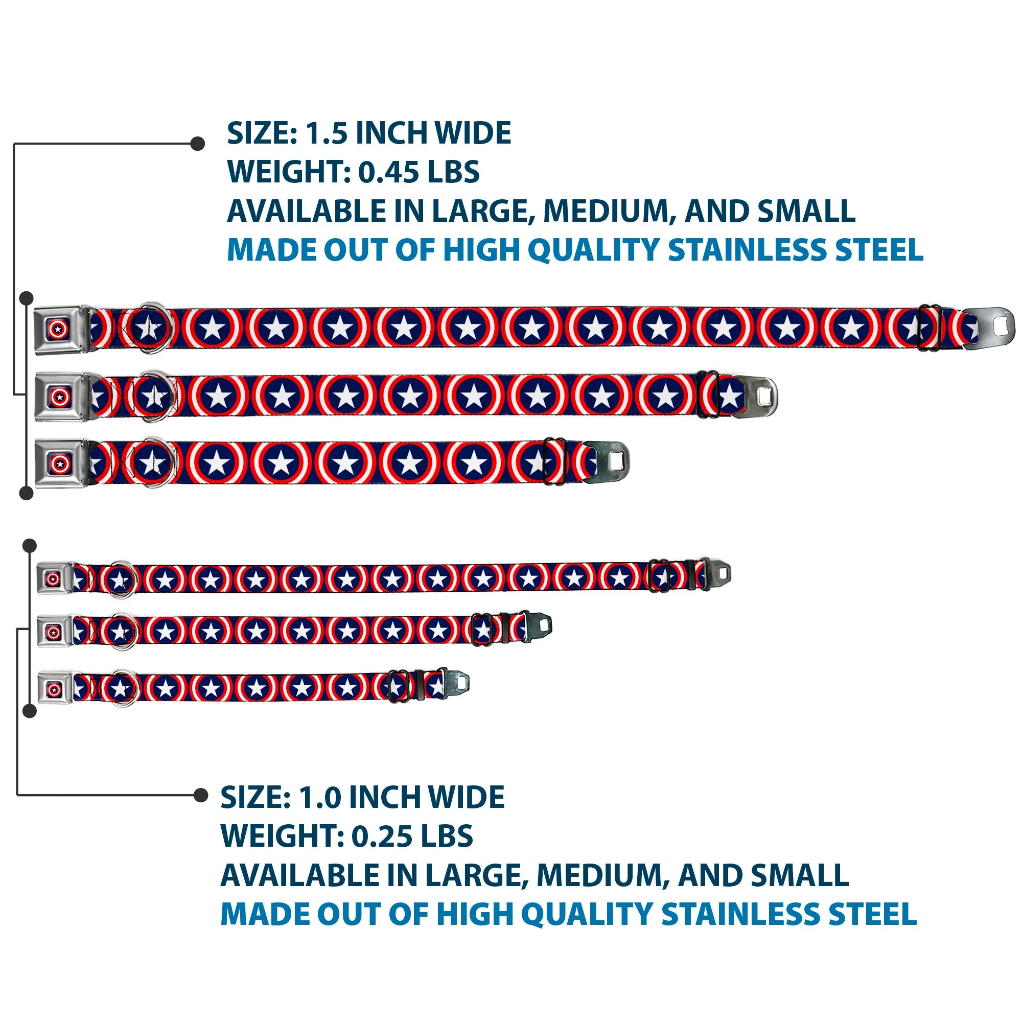 MARVEL COMICS Captain America Shield Full Color Navy Seatbelt Buckle Collar - Captain America Shield Repeat Navy - Image 3
