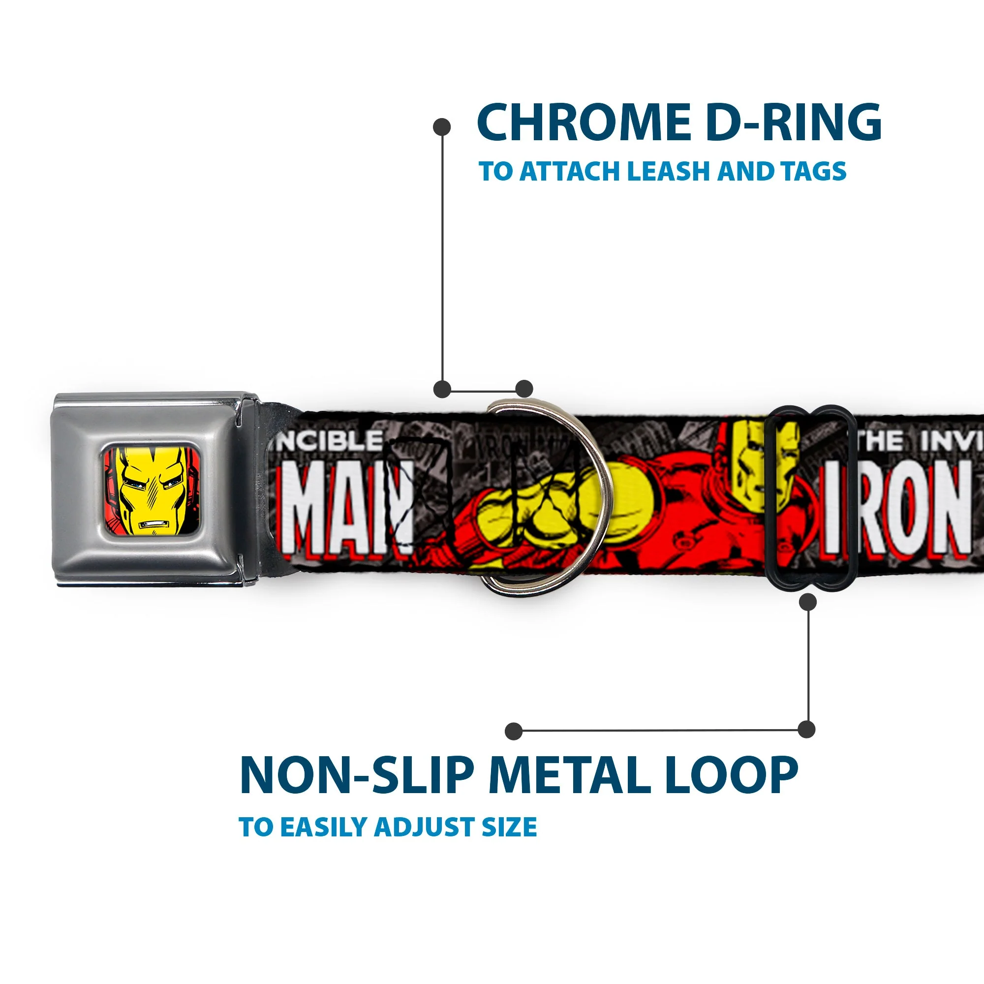 MARVEL COMICS Iron Man Face Full Color Red Yellow Seatbelt Buckle Collar - THE INVINCIBLE IRON MAN Stacked Comic Books/Action Poses - Image 5