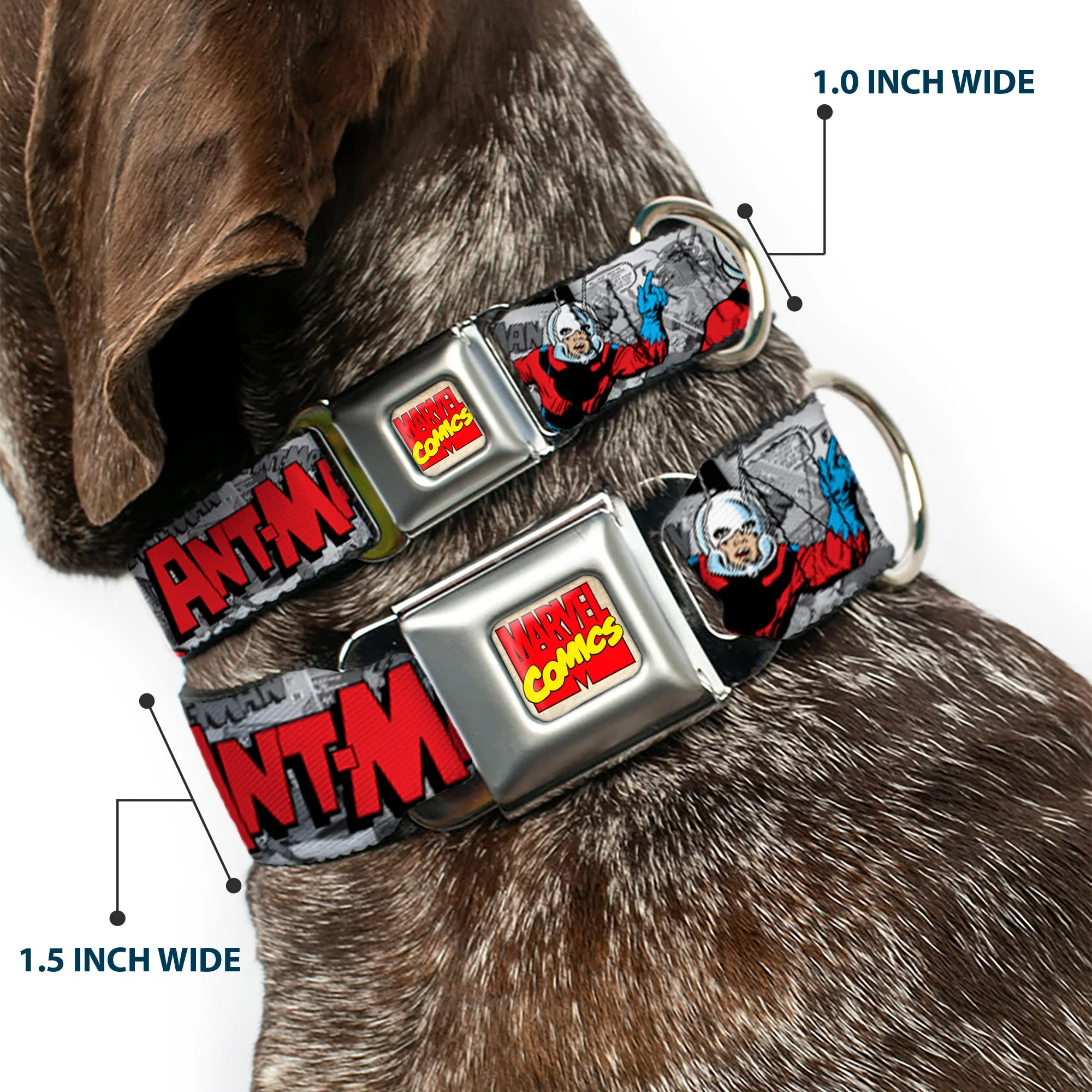 Marvel Comics Logo Full Color Seatbelt Buckle Collar - Classic ANT-MAN 3-Poses/Comic Stacked Grays/Black/Red - Image 2