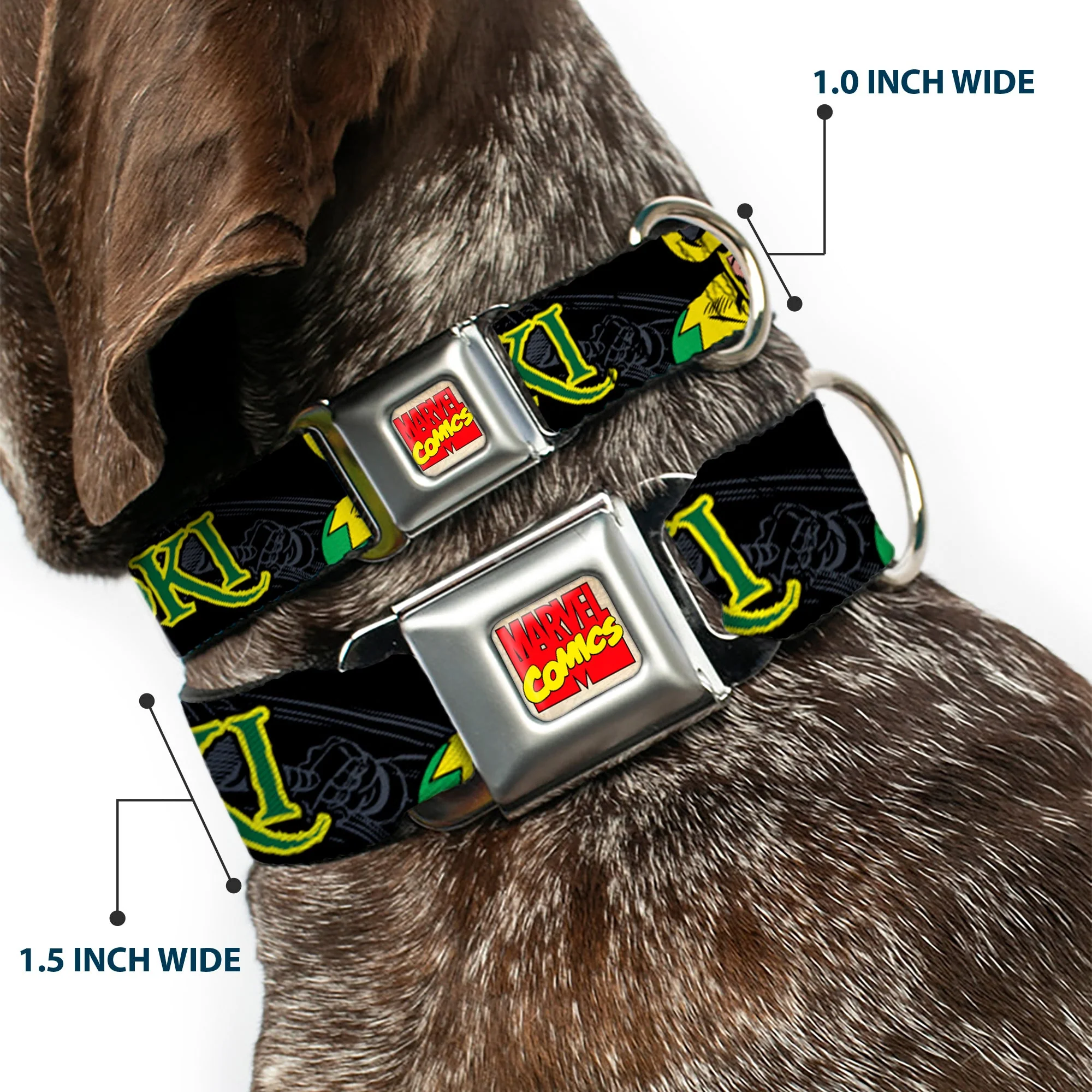 MARVEL COMICS Marvel Comics Logo Full Color Seatbelt Buckle Collar - LOKI in Action Black/Gray/Yellow/Green - Image 2