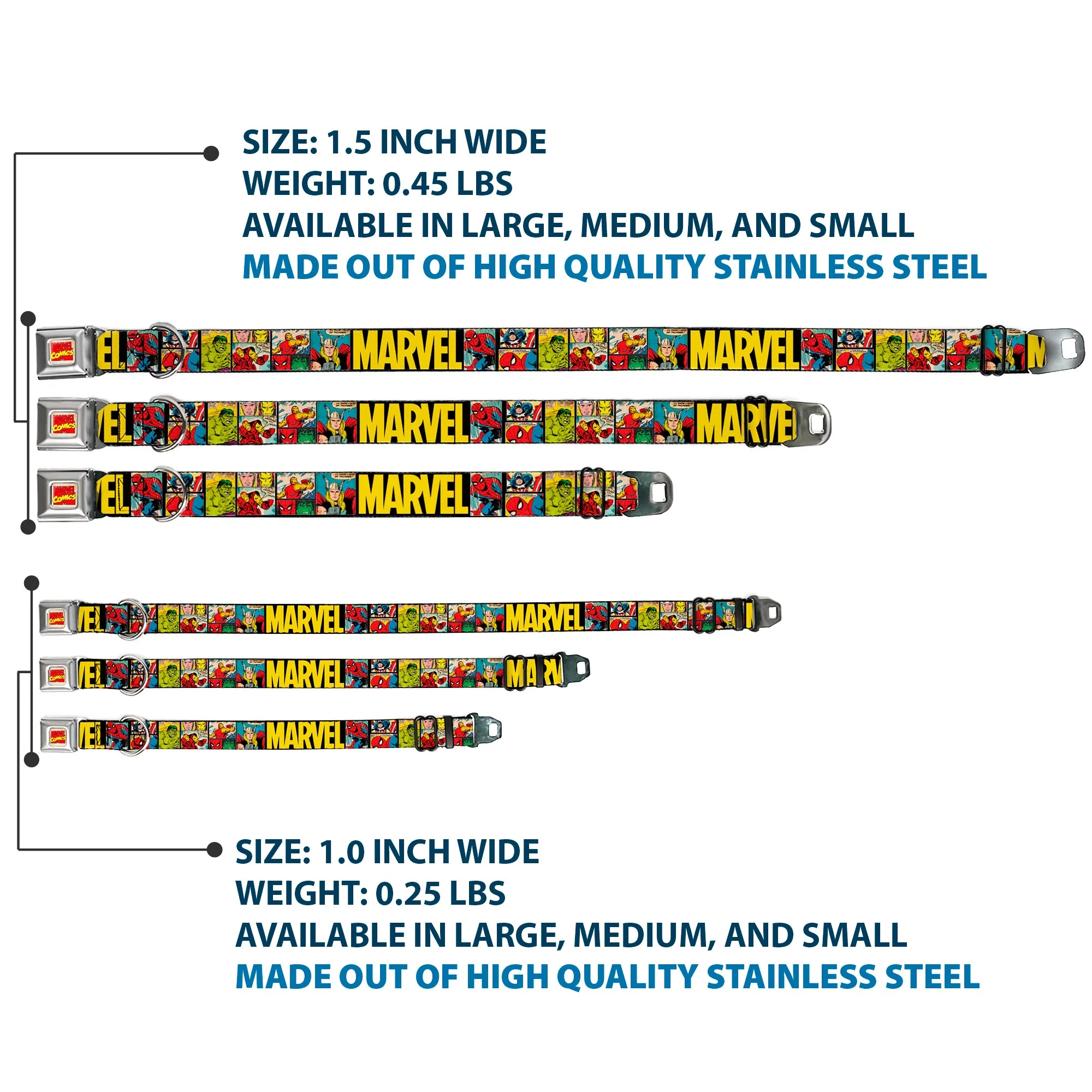 MARVEL COMICS Marvel Comics Logo Full Color Seatbelt Buckle Collar - MARVEL/Retro Comic Panels Black/Yellow - Image 3