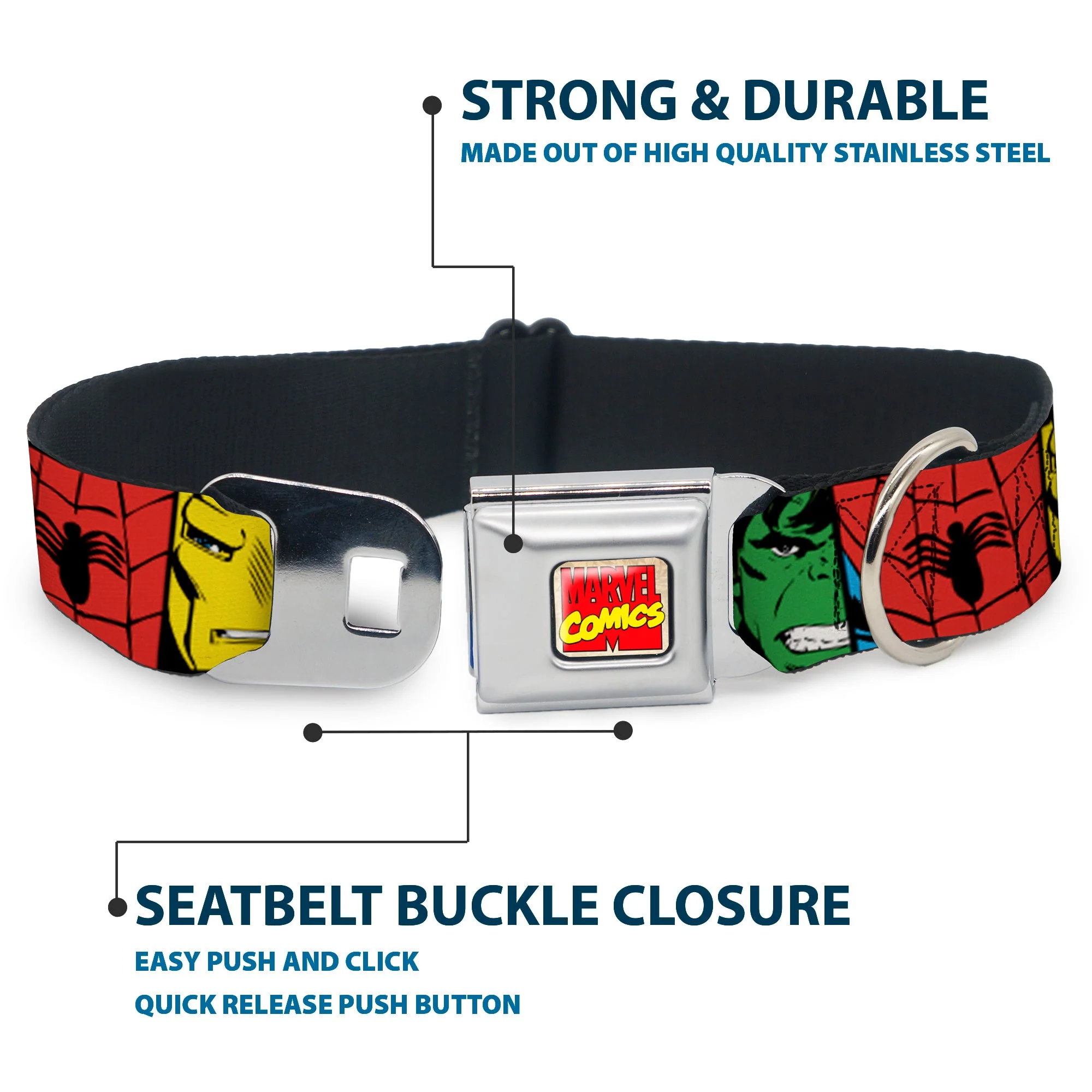 MARVEL COMICS Marvel Comics Logo Full Color Seatbelt Buckle Collar - Marvel Superhero Comic Blocks - Image 4