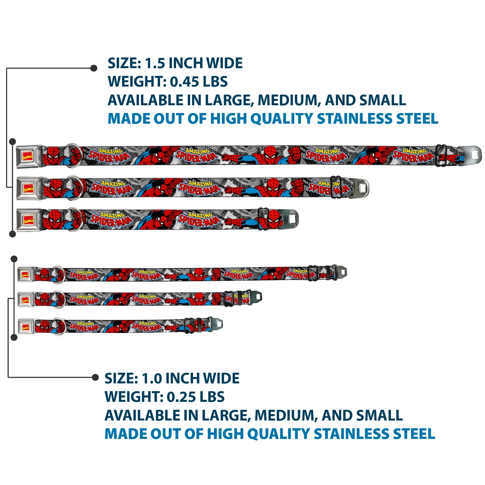 MARVEL COMICS Marvel Comics Logo Full Color Seatbelt Buckle Collar - THE AMAZING SPIDER-MAN Stacked Comic Books/Action Poses - Image 3