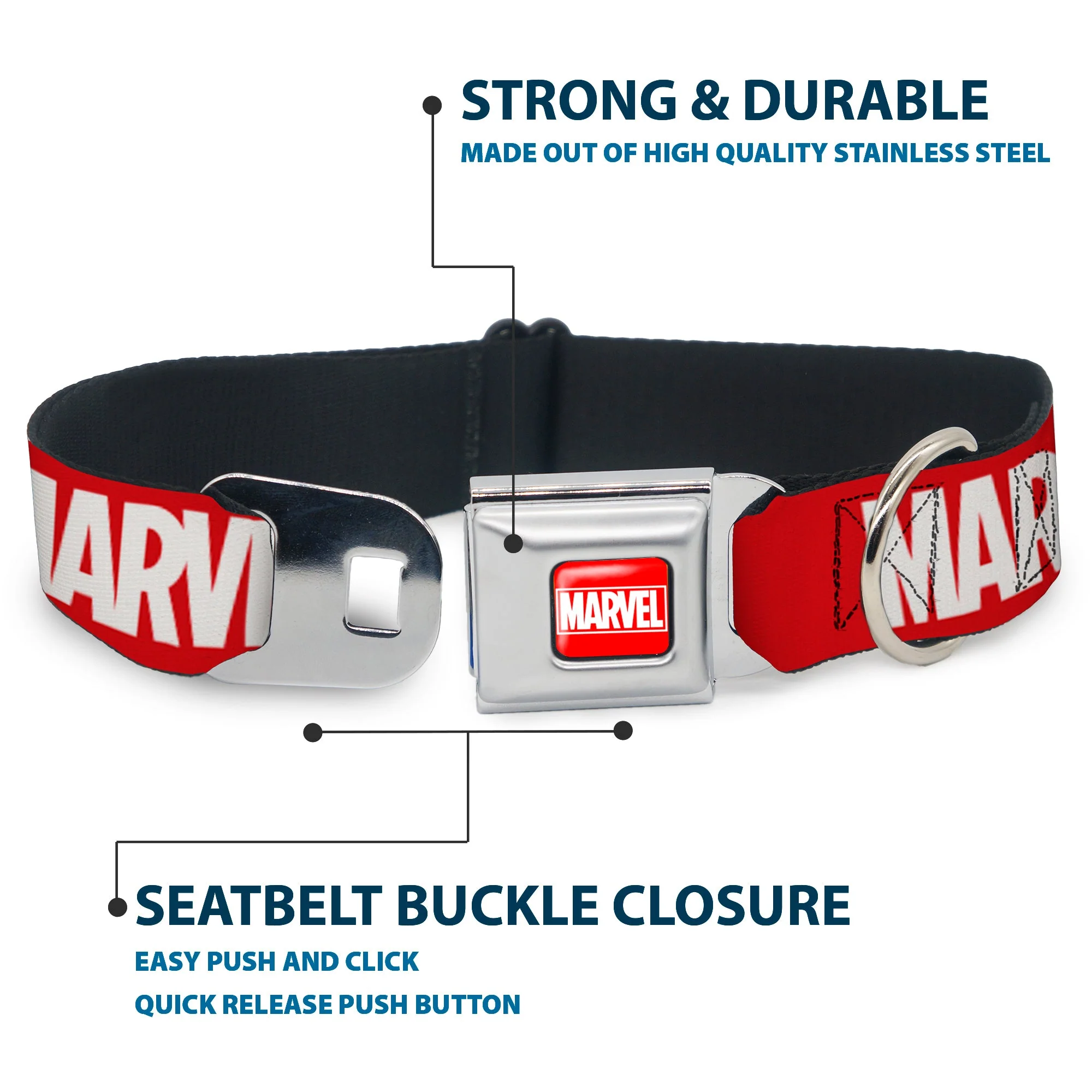MARVEL Full Color Red/White Seatbelt Buckle Collar - MARVEL Red Brick Logo Red/White - Image 4