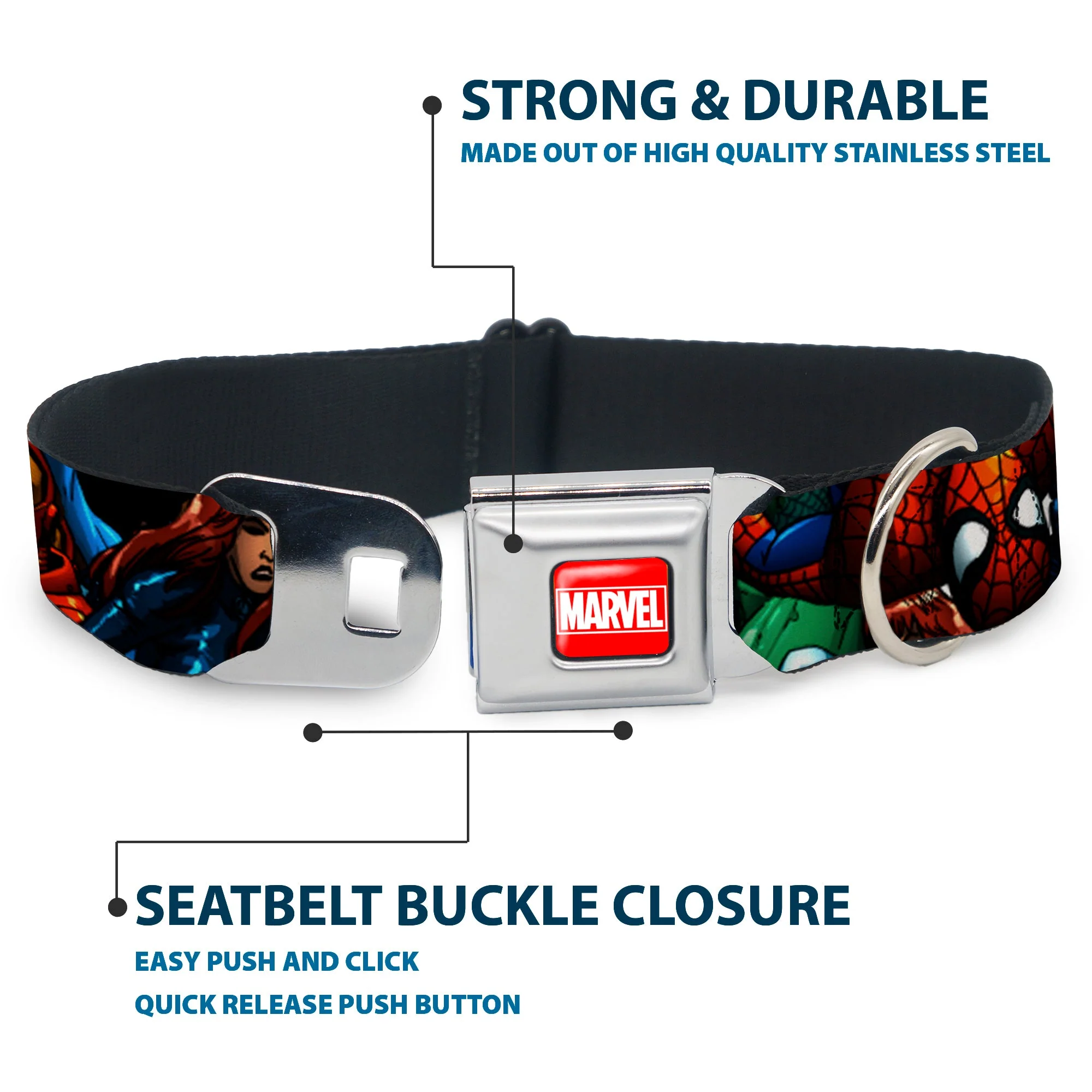 MARVEL Full Color Red/White Seatbelt Buckle Collar - Marvel Universe Superheroes Stacked - Image 4
