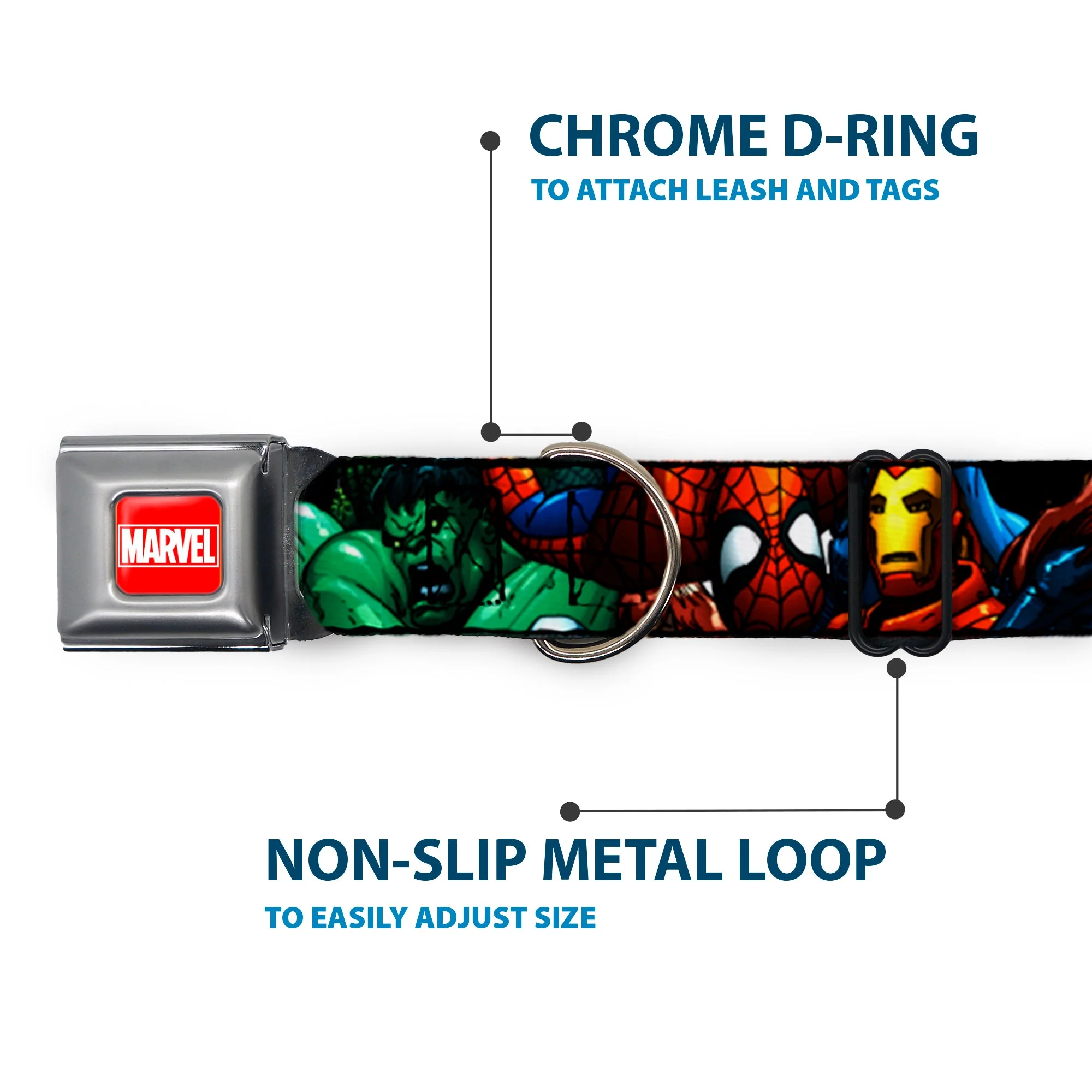 MARVEL Full Color Red/White Seatbelt Buckle Collar - Marvel Universe Superheroes Stacked - Image 5