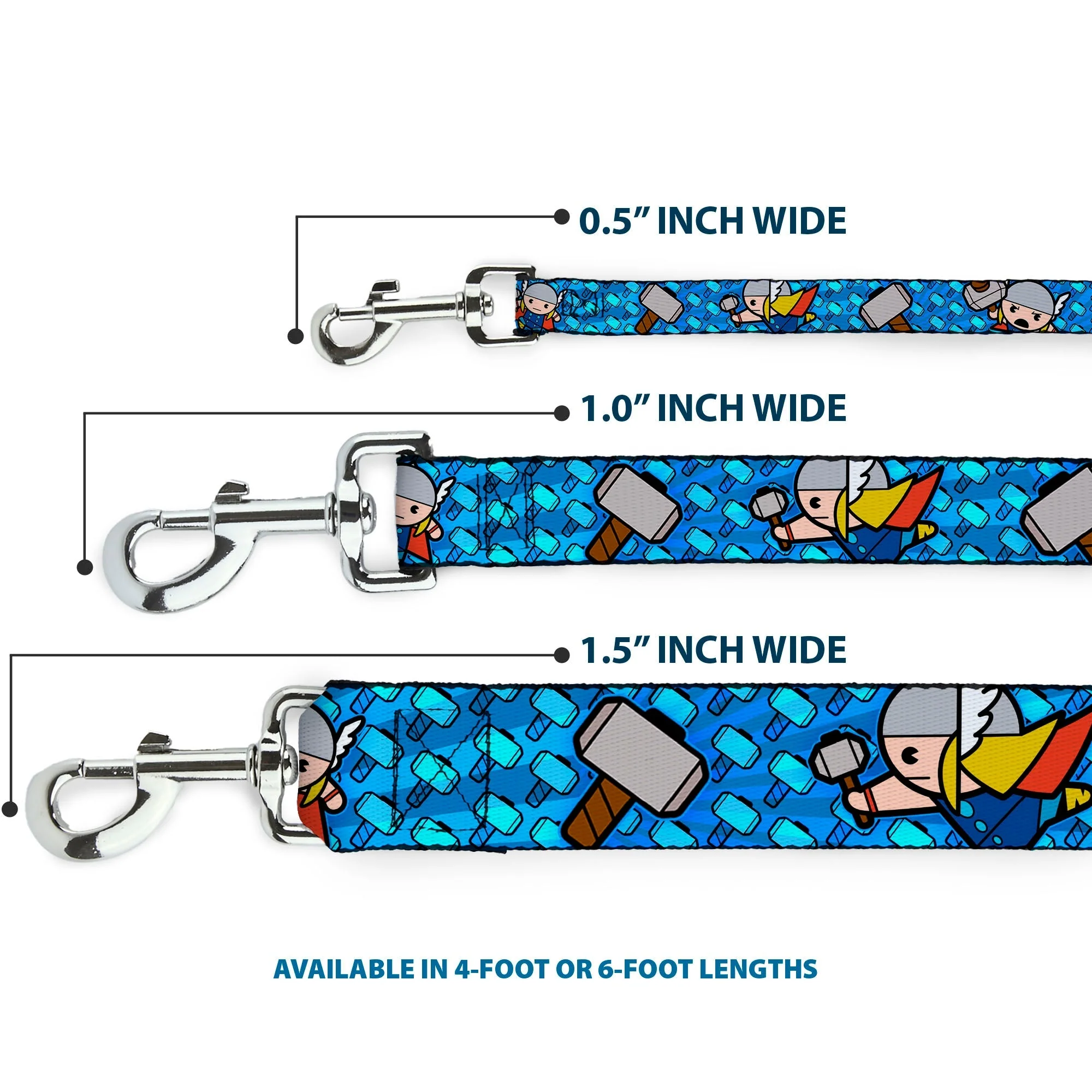 MARVEL UNIVERSE Dog Leash - Kawaii Thor Poses Hammer Monogram Blues - Image 3