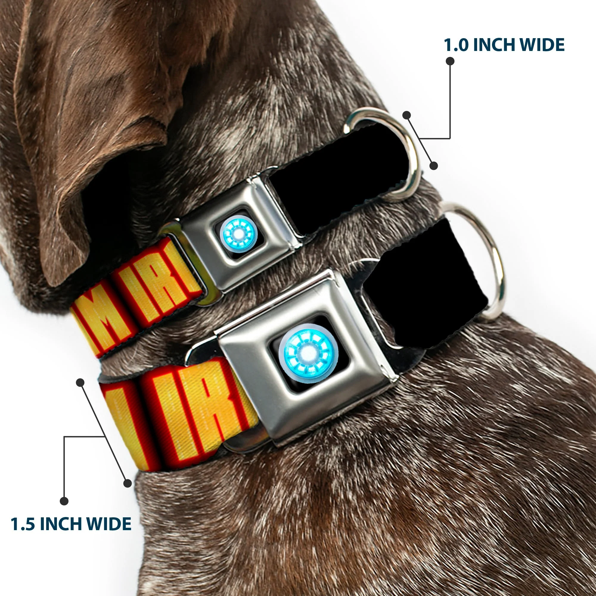 MARVEL UNIVERSE Iron Man Arc Reactor Full Color Seatbelt Buckle Collar - Iron Man Face/I AM IRON MAN Black/Yellow Glow - Image 2