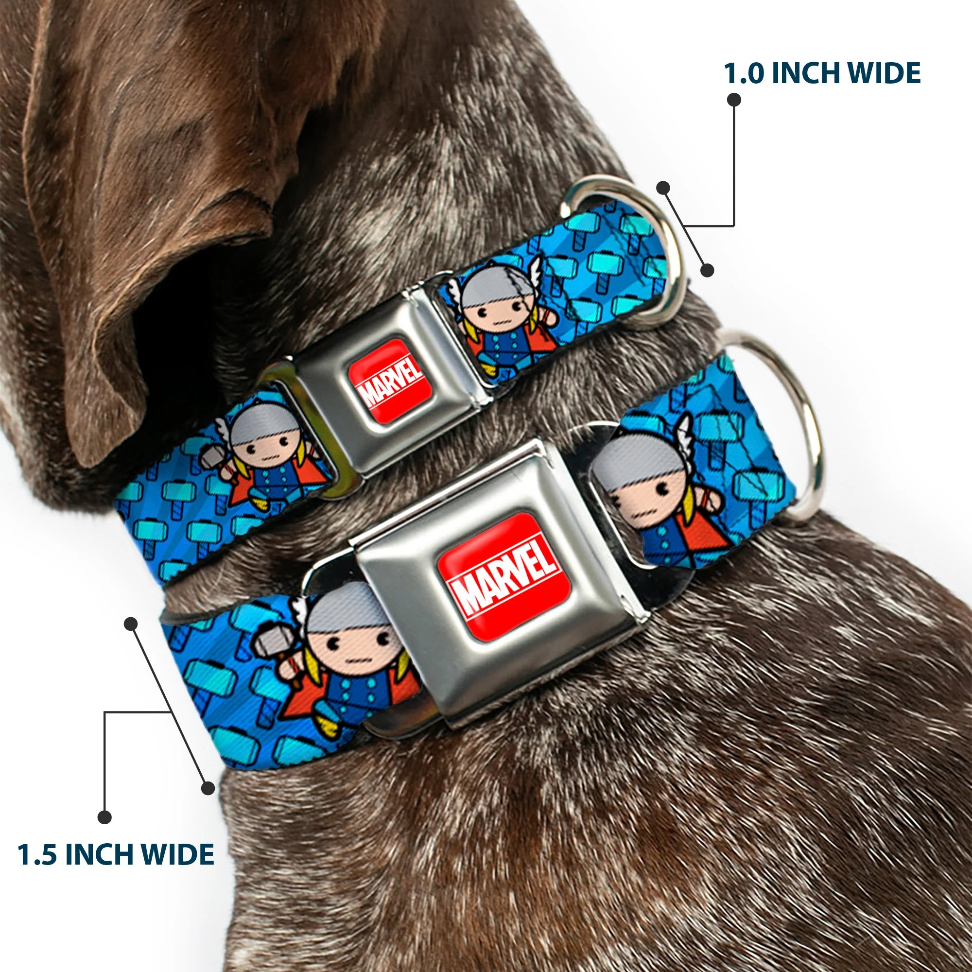 MARVEL UNIVERSE MARVEL Full Color Red White Seatbelt Buckle Collar - Kawaii Thor Poses/Hammer Monogram Blues - Image 2
