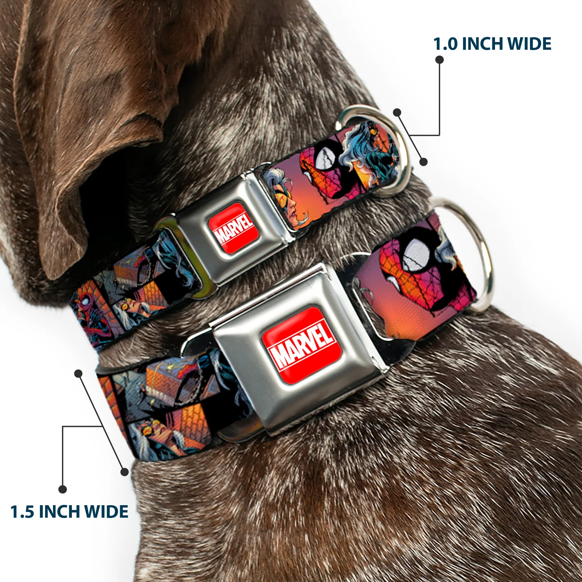 MARVEL UNIVERSE MARVEL Full Color Red White Seatbelt Buckle Collar - Spider-Man & Black Cat Scene Blocks - Image 2