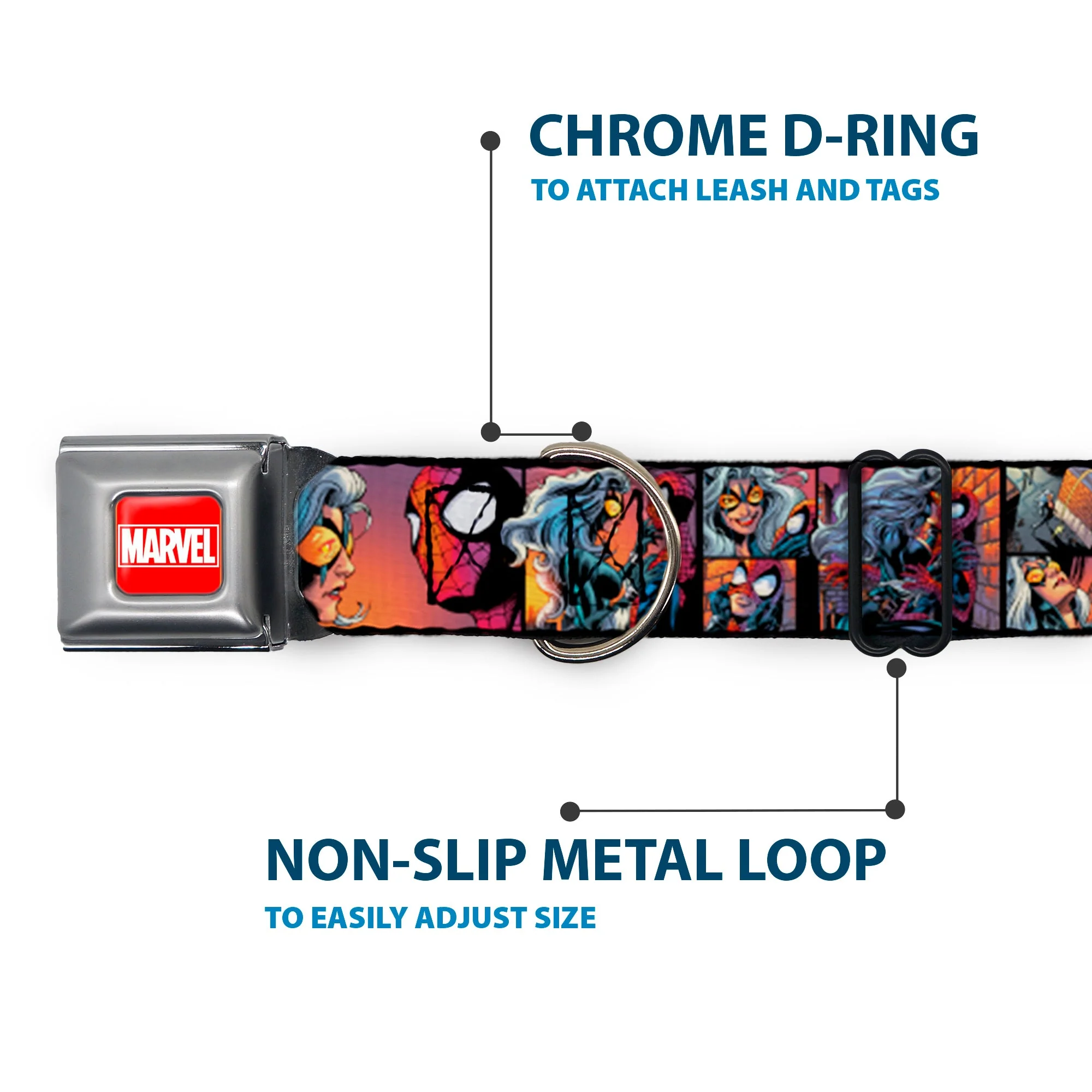 MARVEL UNIVERSE MARVEL Full Color Red White Seatbelt Buckle Collar - Spider-Man & Black Cat Scene Blocks - Image 5