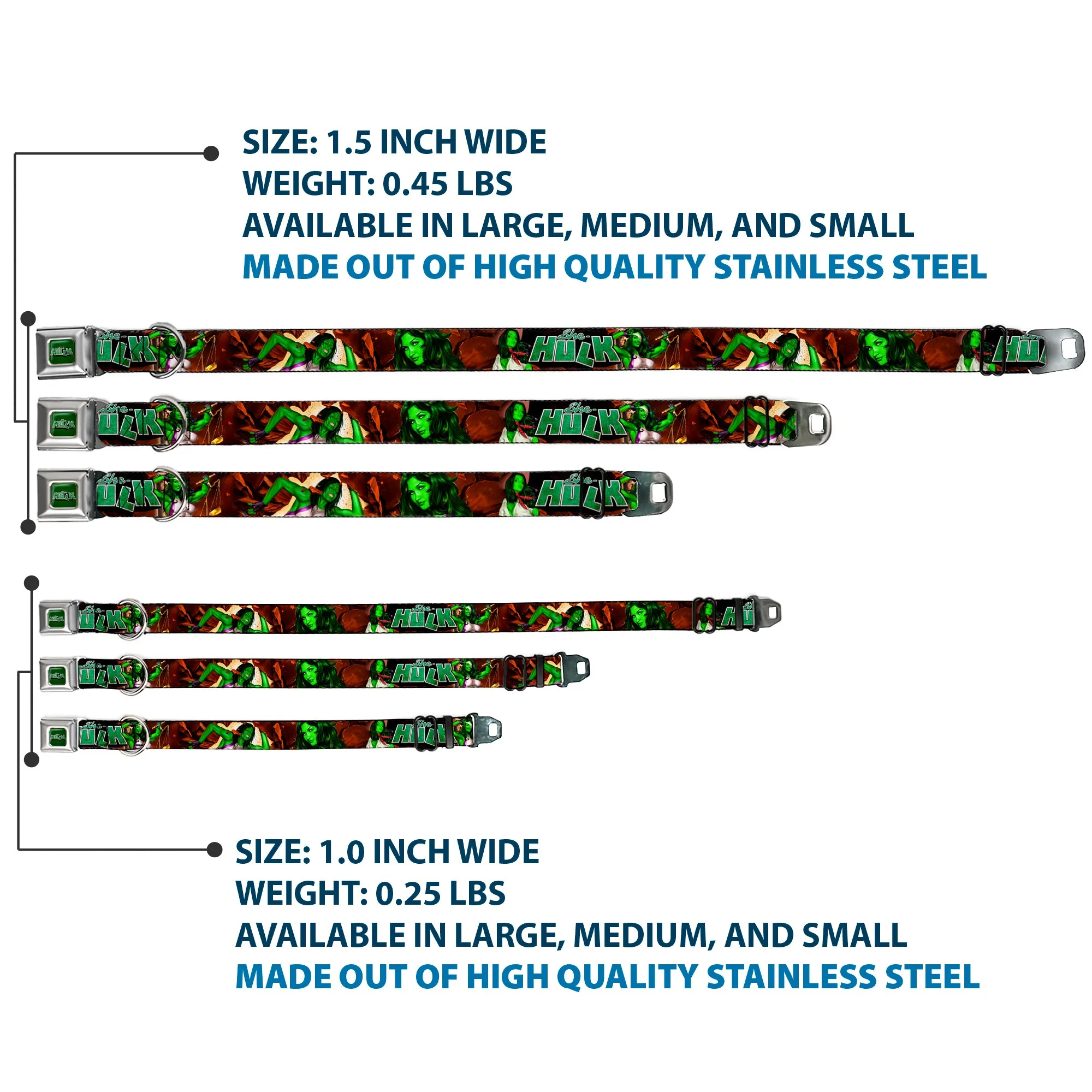 MARVEL UNIVERSE SHE-HULK Logo Full Color Greens Seatbelt Buckle Collar - SHE-HULK Comic Book Cover Poses/Rocks - Image 3