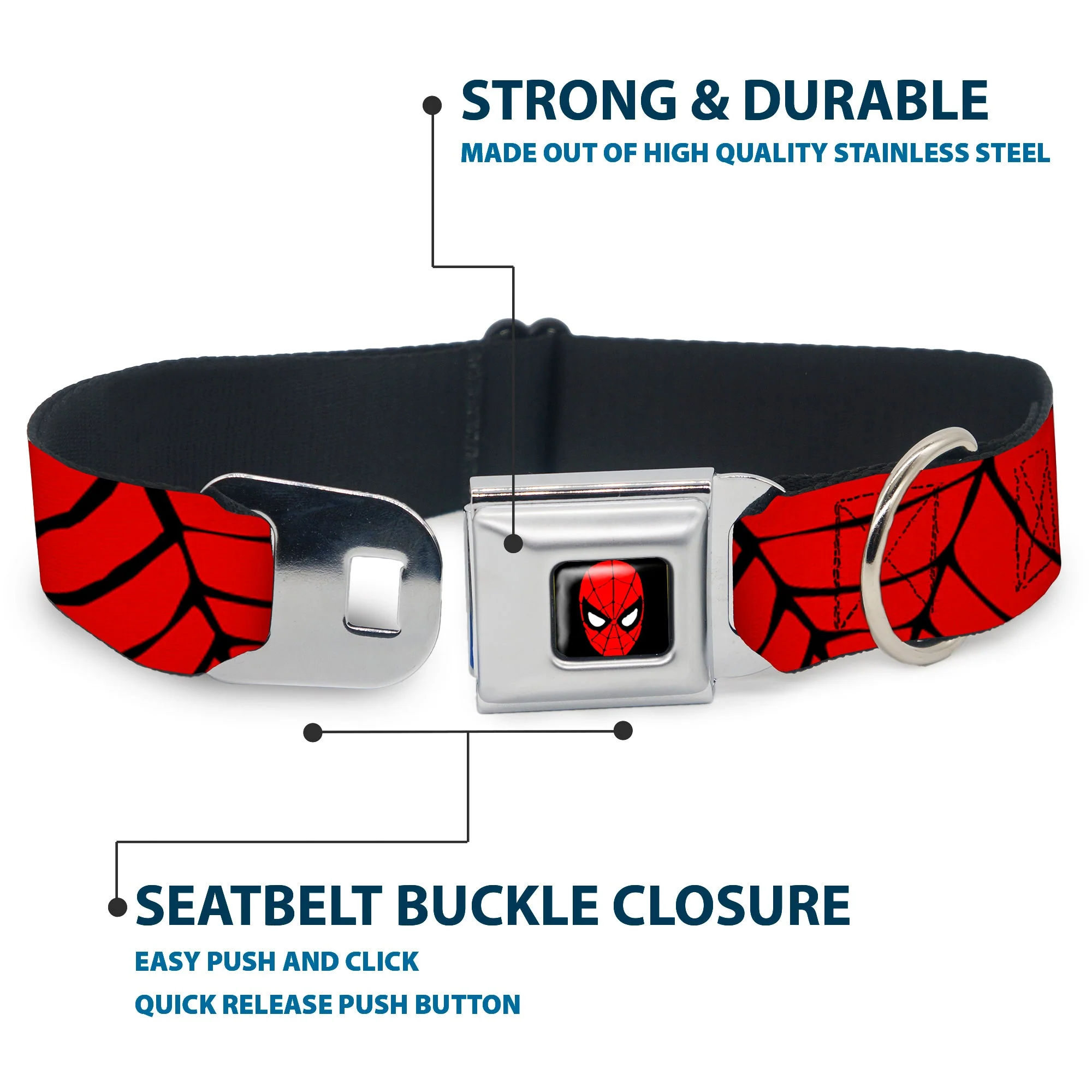 MARVEL UNIVERSE Spider-Man Full Color Seatbelt Buckle Collar - Spiderweb Red/Black - Image 4
