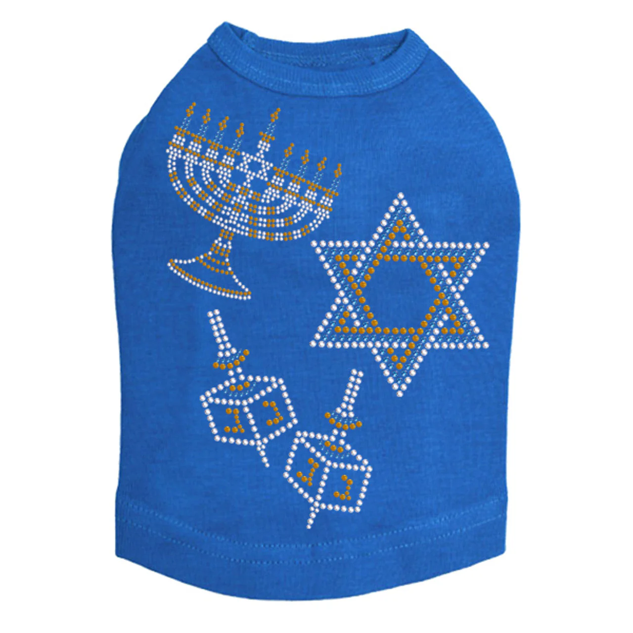 Menorah, Dreidel & Star of David (Blue & Gold) - Dog Tank - Image 14