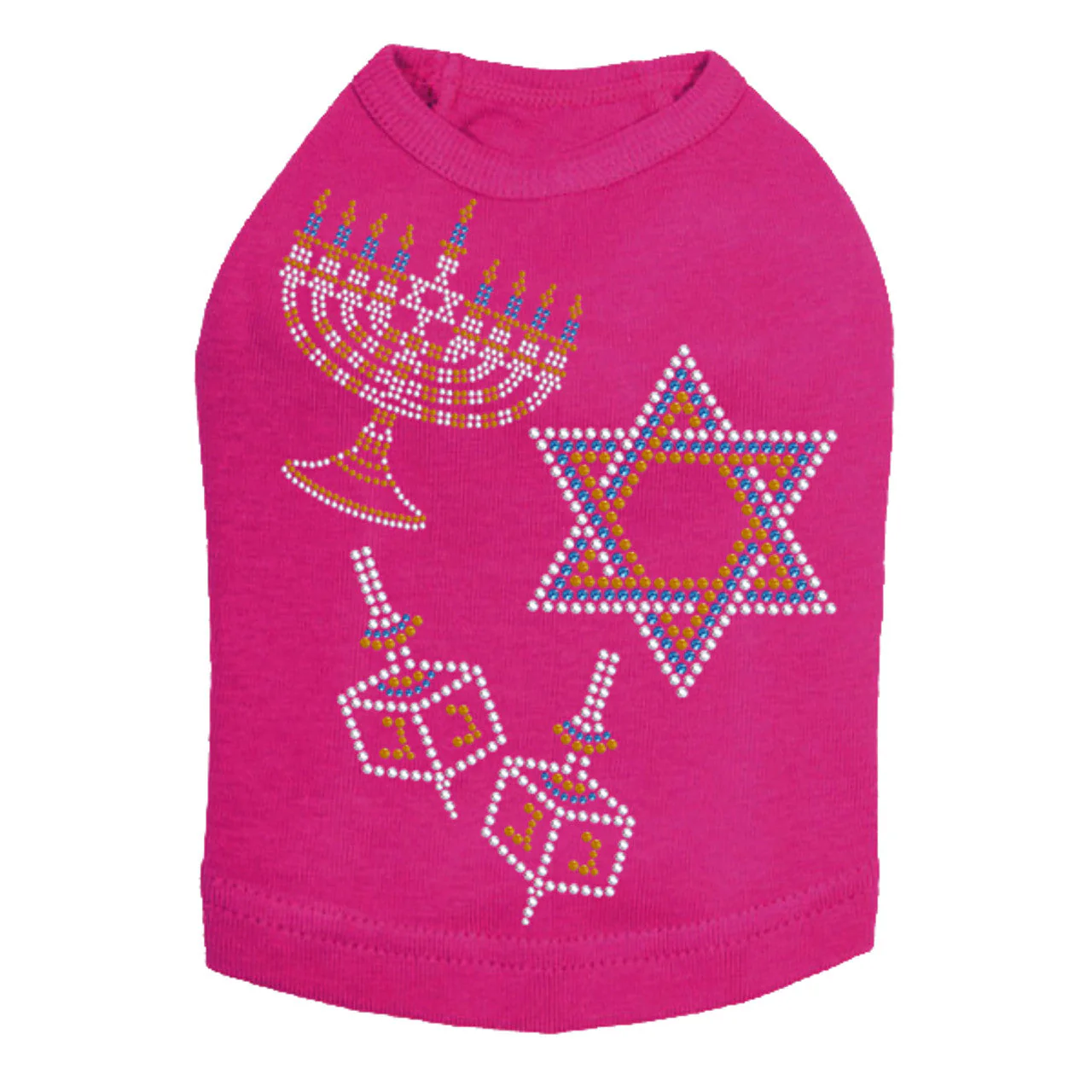 Menorah, Dreidel & Star of David (Blue & Gold) - Dog Tank - Image 16
