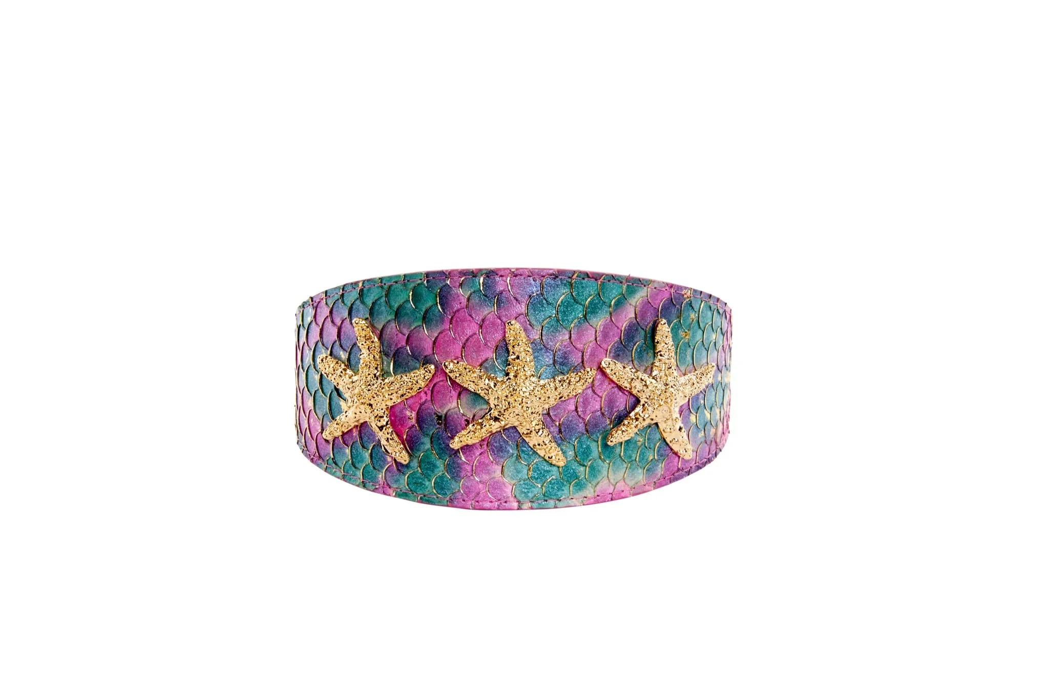 Mermaid Collection. Stunning Custom Colored Tilapia Wide Style Collar With Gold Custom Starfish - Image 2