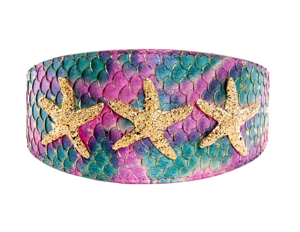 Mermaid Collection. Stunning Custom Colored Tilapia Wide Style Collar With Gold Custom Starfish - Image 3