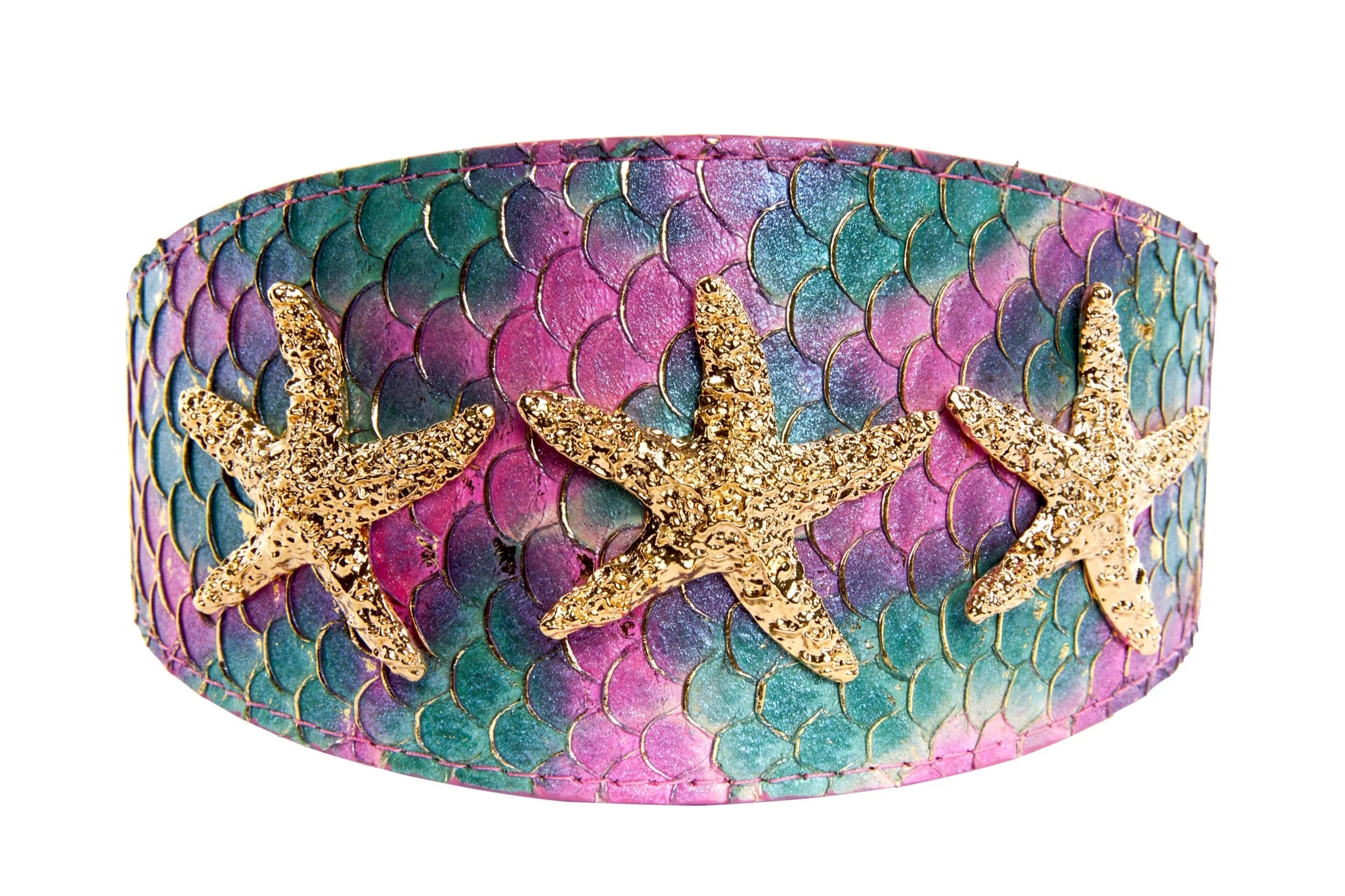 Mermaid Collection. Stunning Custom Colored Tilapia Wide Style Collar With Gold Custom Starfish - Image 4