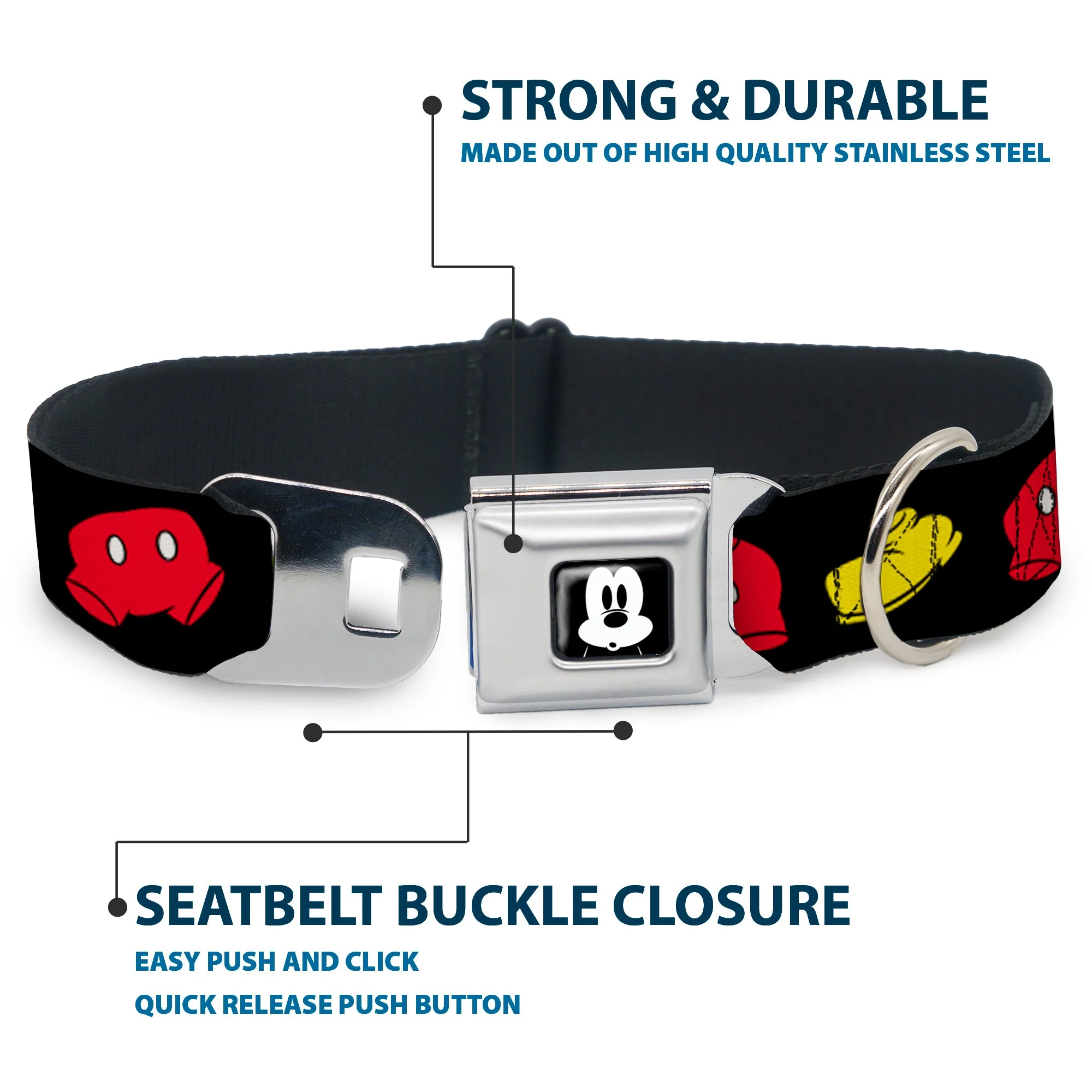 Mickey Mickey Mouse Expression4 Full Color Black/White Seatbelt Buckle Collar - Mickey Mouse Shorts and Shoes Black/Red/Yellow - Image 4