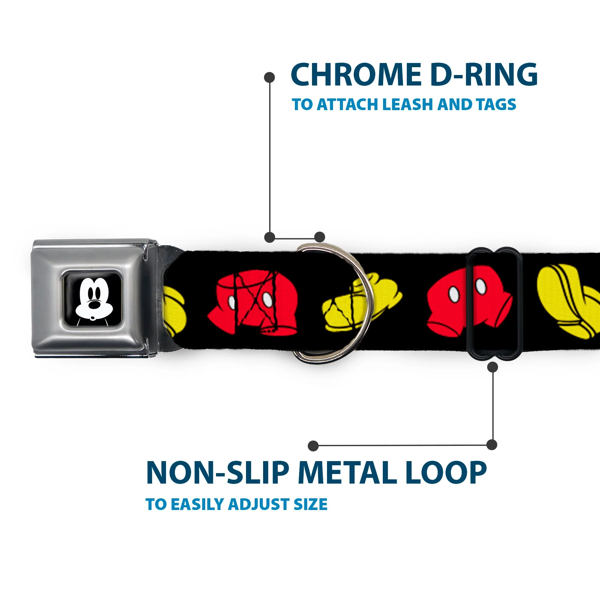 Mickey Mickey Mouse Expression4 Full Color Black/White Seatbelt Buckle Collar - Mickey Mouse Shorts and Shoes Black/Red/Yellow - Image 5