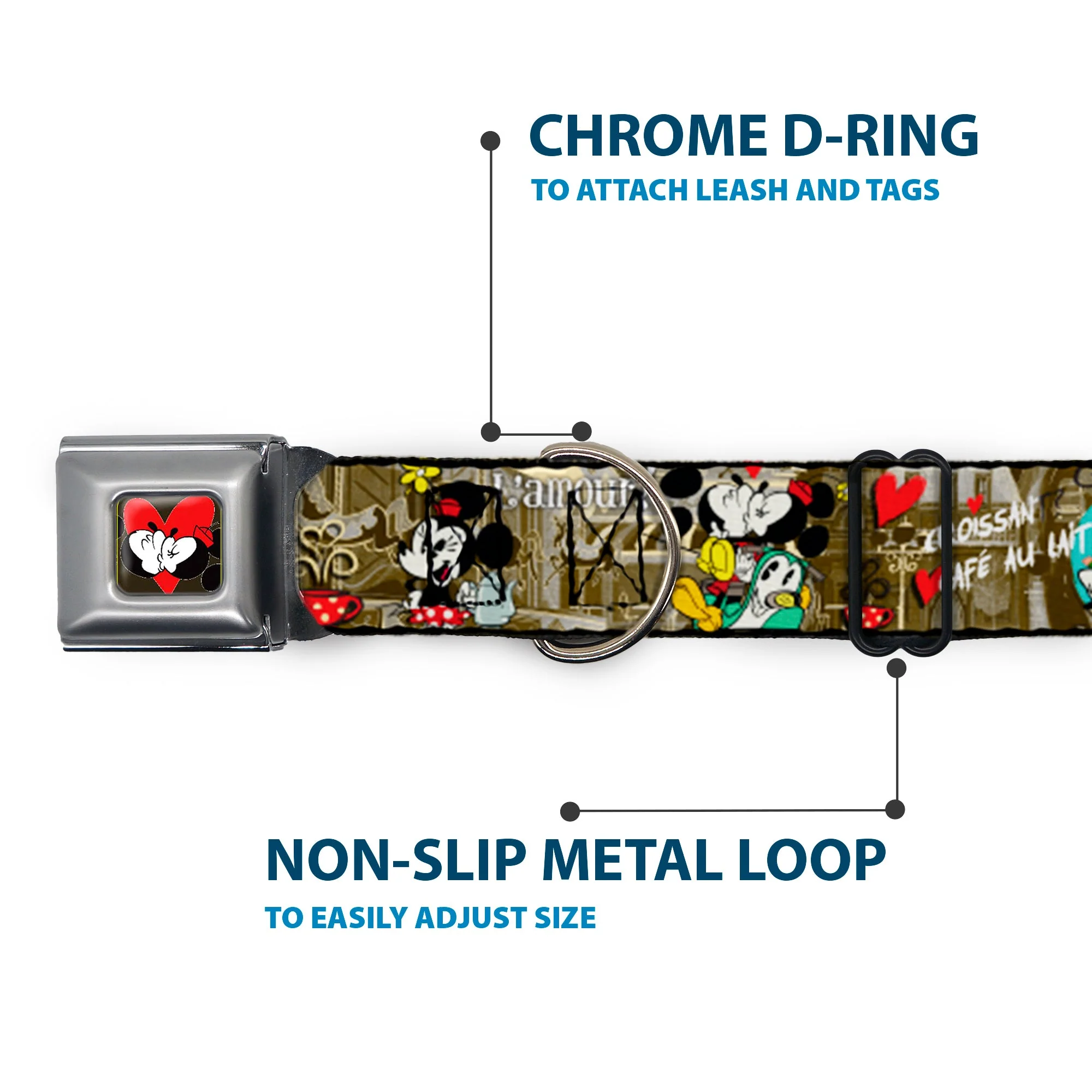 Mickey & Minnie Kiss Heart Full Color Gray Seatbelt Buckle Collar - Mickey & Minnie Croissant de Triomphe Scenes - Image 5