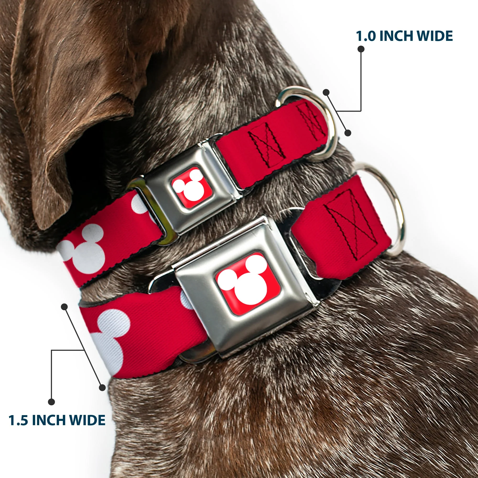 Mickey Mouse Ears Icon Full Color Red/White Seatbelt Buckle Collar - Mickey Mouse Ears Icon Red/White - Image 2