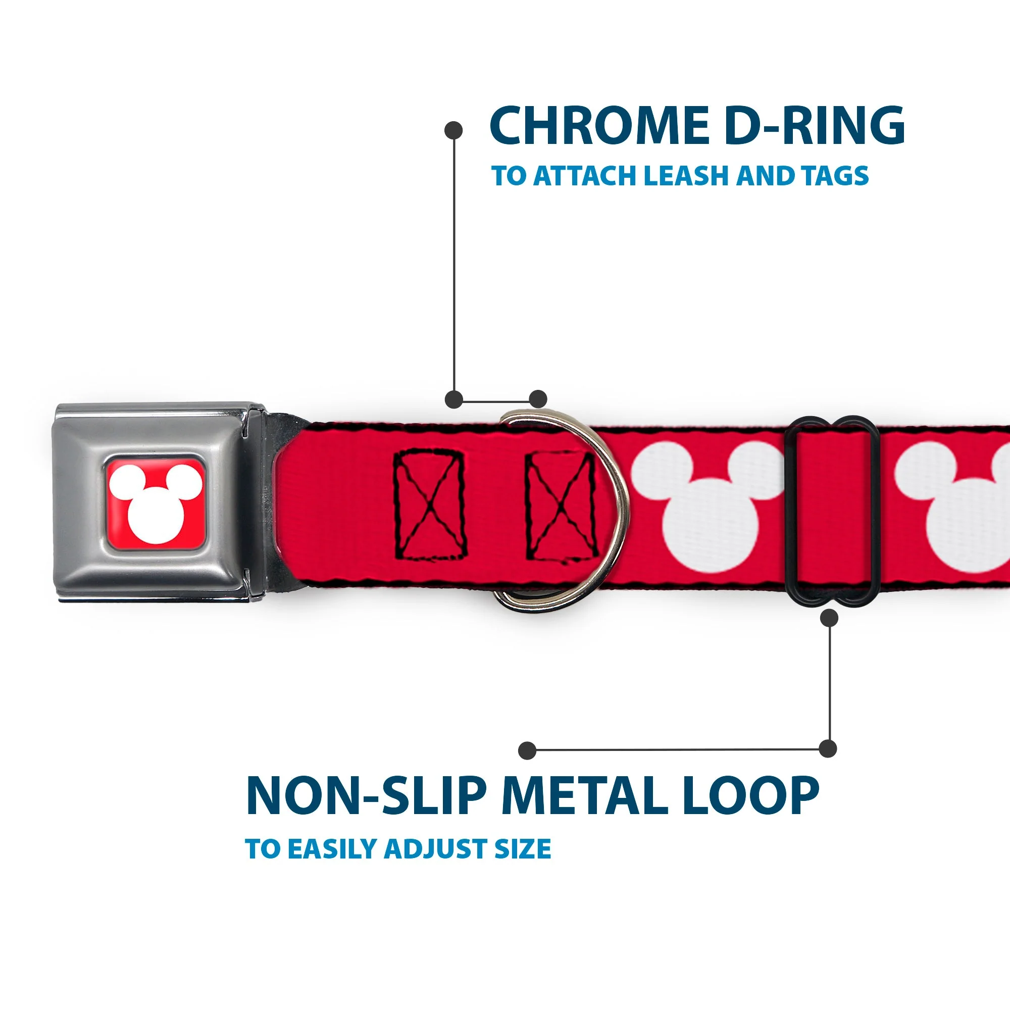 Mickey Mouse Ears Icon Full Color Red/White Seatbelt Buckle Collar - Mickey Mouse Ears Icon Red/White - Image 5