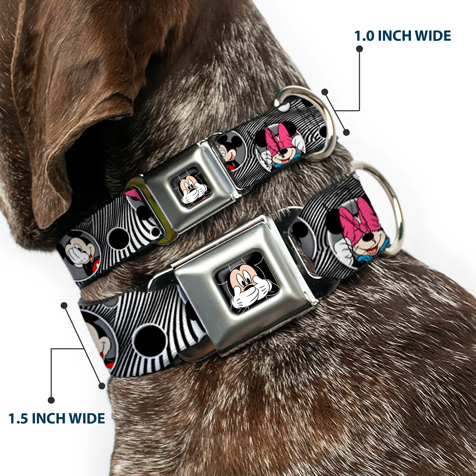 Mickey Mouse Expression3 Full Color Black Seatbelt Buckle Collar - Mickey & Minnie Peek-a-Boo Expressions Swirl Black/White - Image 2