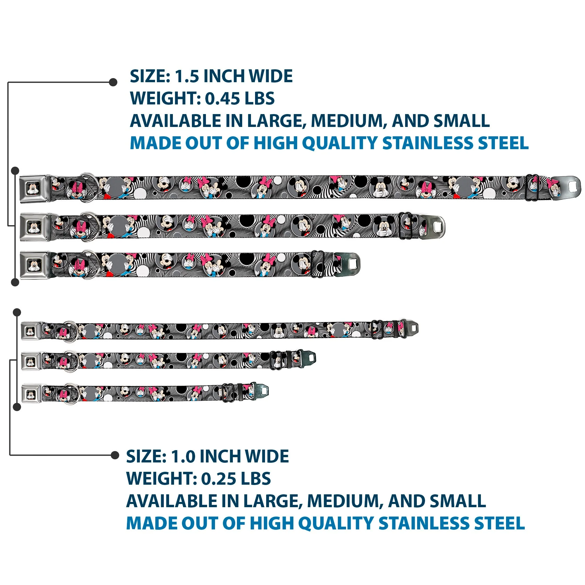Mickey Mouse Expression3 Full Color Black Seatbelt Buckle Collar - Mickey & Minnie Peek-a-Boo Expressions Swirl Black/White - Image 3