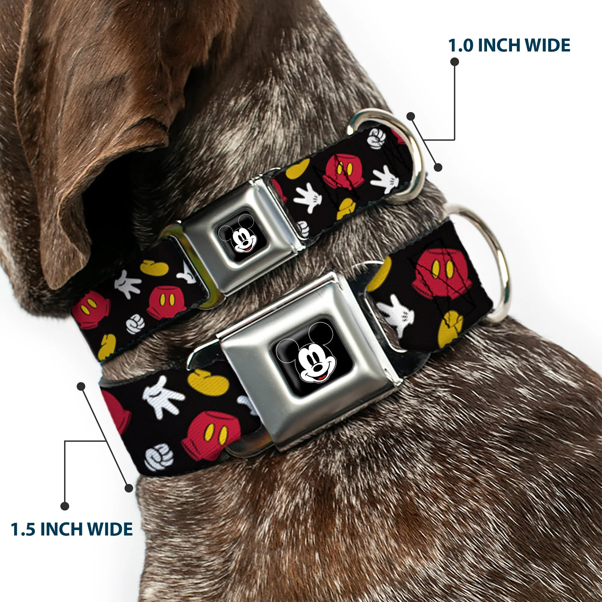 Mickey Mouse Face Full Color Black Seatbelt Buckle Collar - Mickey Mouse Costume Elements Scattered Black - Image 2