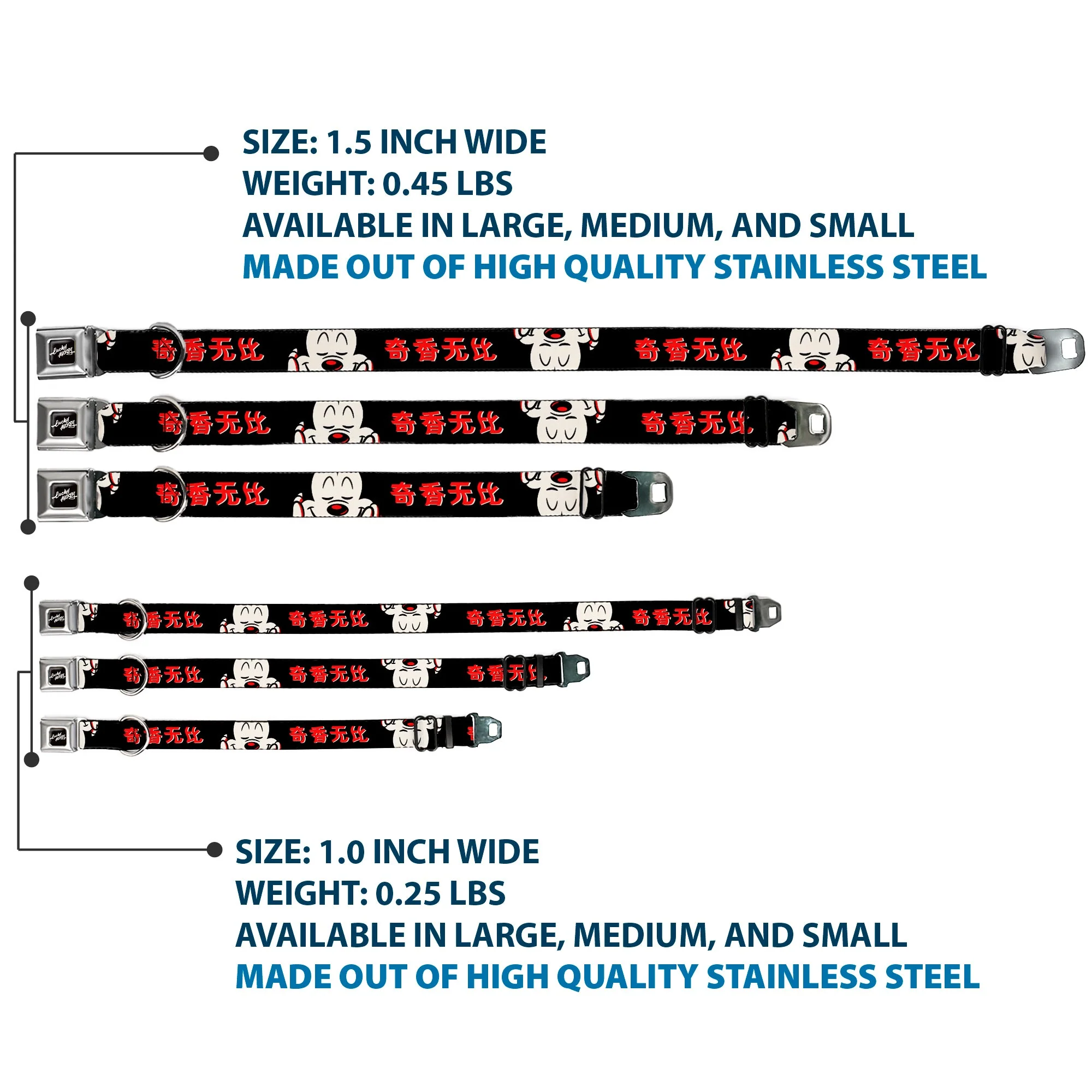 Mickey Mouse LUCKY MICKEY Script Full Color Black/White Seatbelt Buckle Collar - Mickey Mouse Smelling Pose Black/White/Reds - Image 3