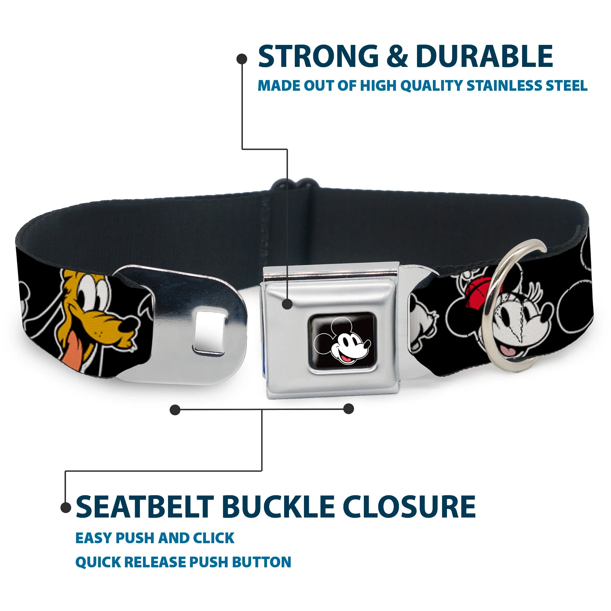 Mickey Mouse Smiling Face Full Color Black Seatbelt Buckle Collar - Disney The Sensational Six Smiling Faces Black - Image 4