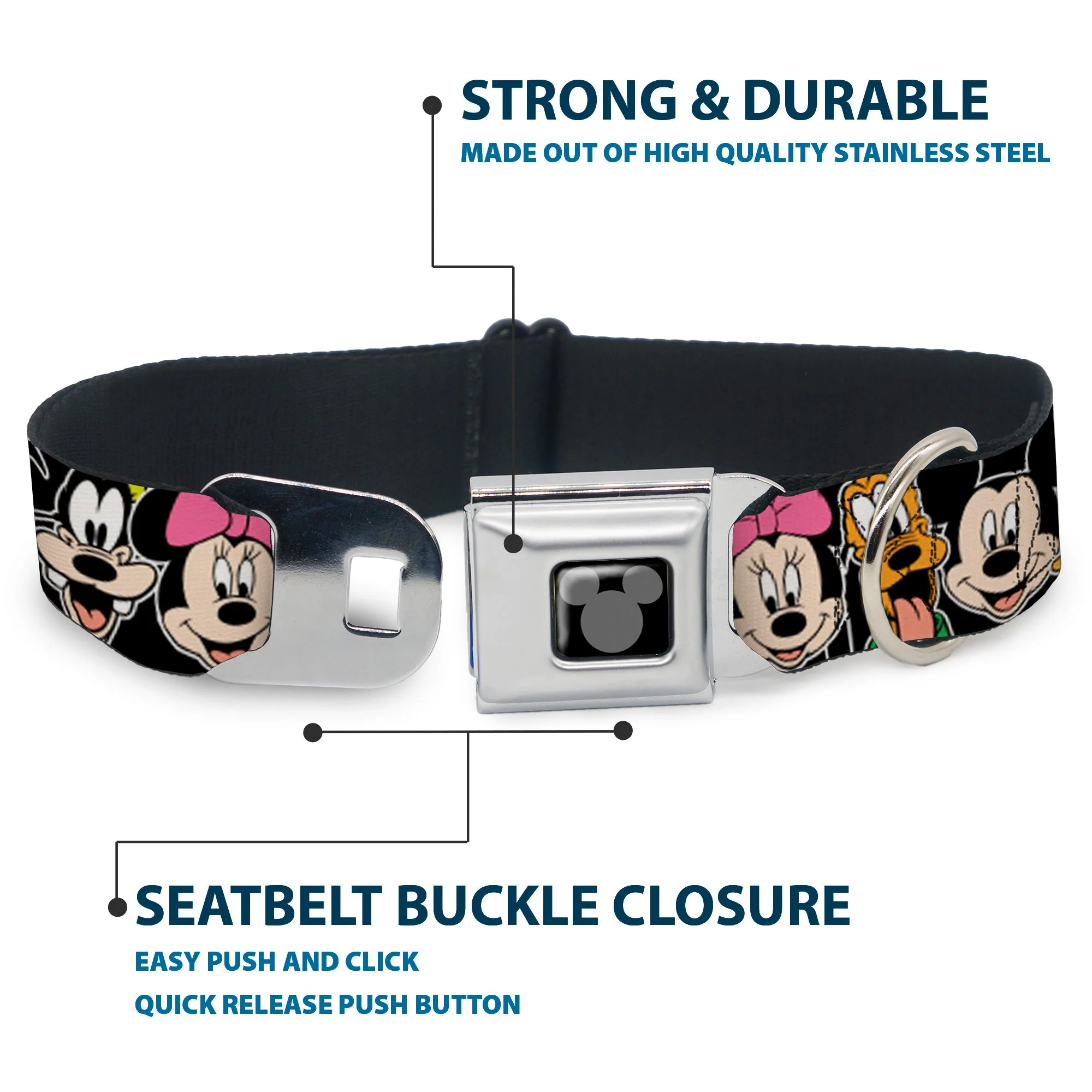 Mickey Silhouette Black Silver Seatbelt Buckle Collar - Classic Disney Character Faces Black - Image 4