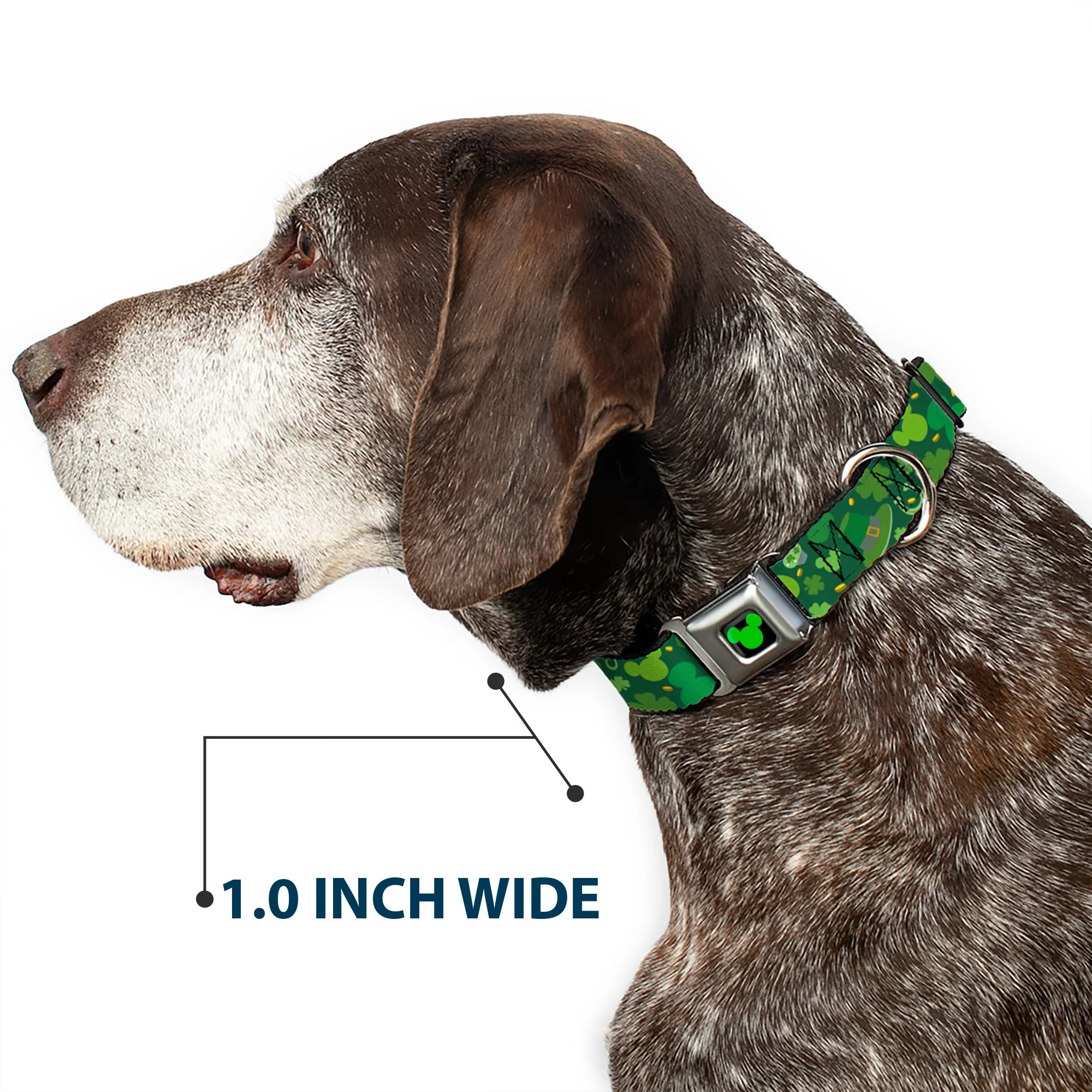 Mickey Silhouette Full Color Black Green Seatbelt Buckle Collar - St. Patricks Day Mickey Collage Greens - Image 6