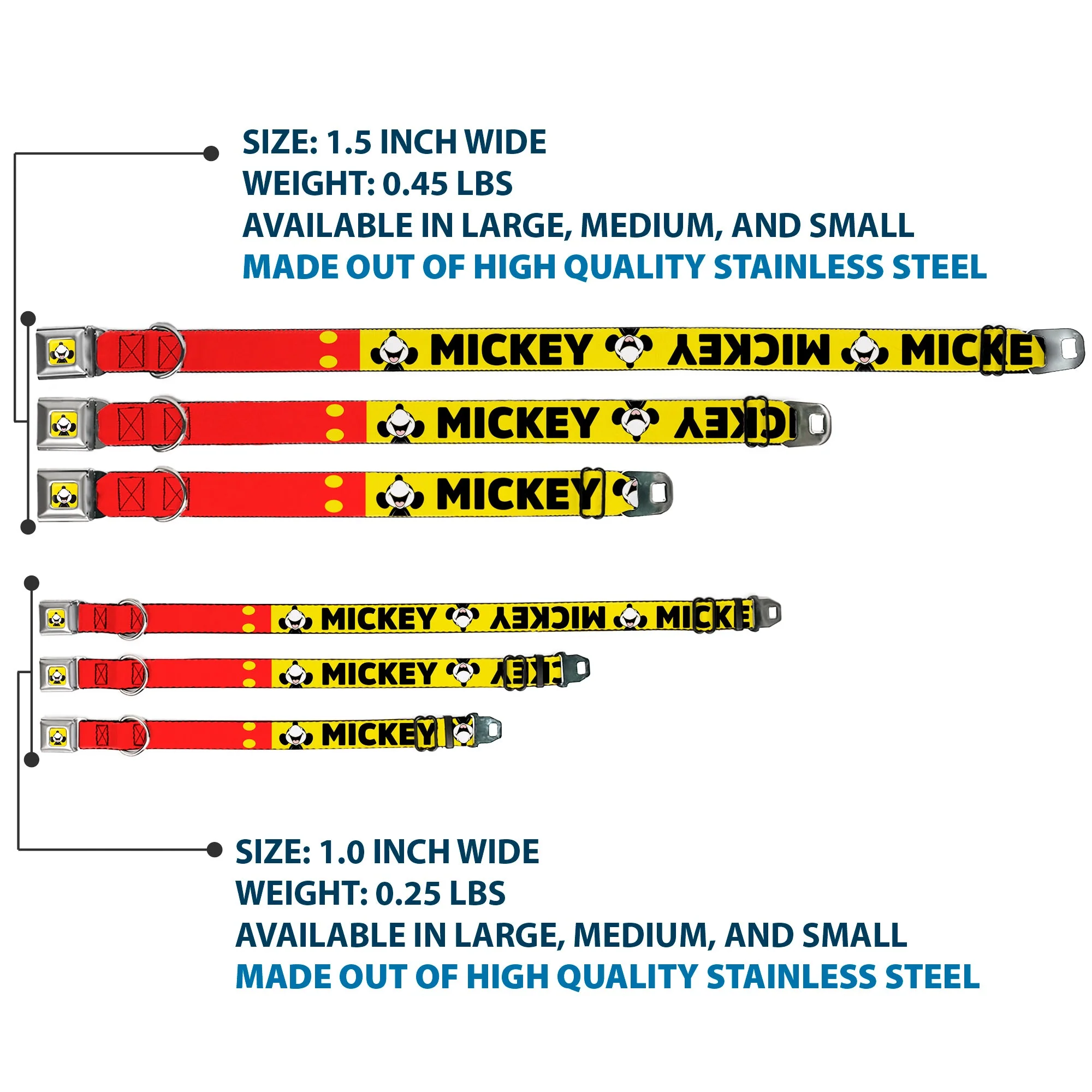 Mickey Smiling Up Pose Full Color Yellow/Black/White Seatbelt Buckle Collar - MICKEY Smiling Up Pose Flip/Buttons Yellow/Black/Red - Image 3
