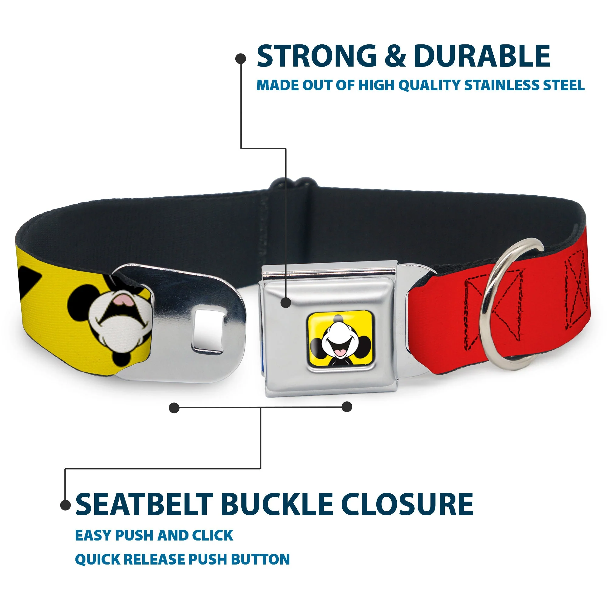 Mickey Smiling Up Pose Full Color Yellow/Black/White Seatbelt Buckle Collar - MICKEY Smiling Up Pose Flip/Buttons Yellow/Black/Red - Image 4