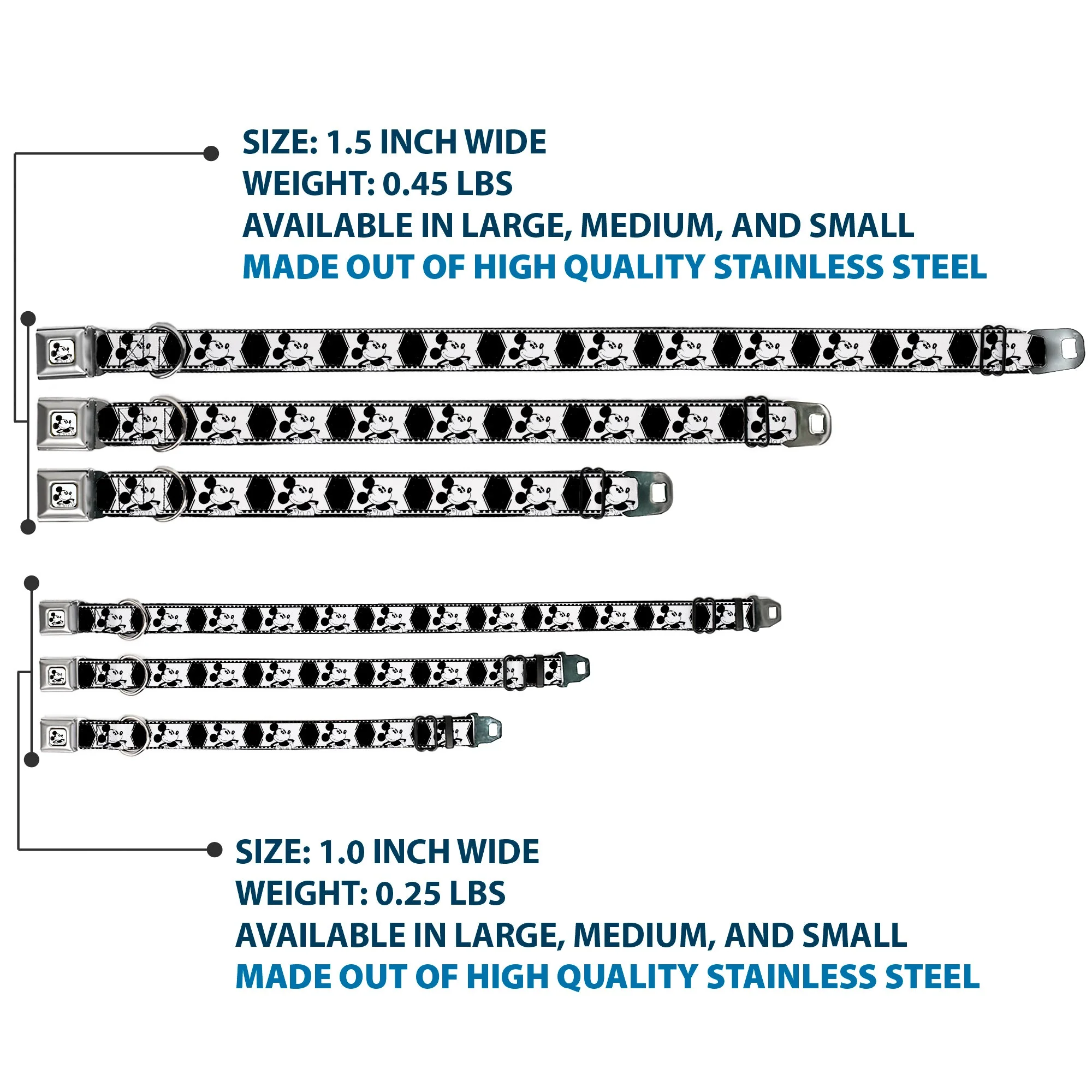 Mickey Standing Full Color White/Black Seatbelt Buckle Collar - Mickey Standing Pose Film Strip White/Black - Image 3