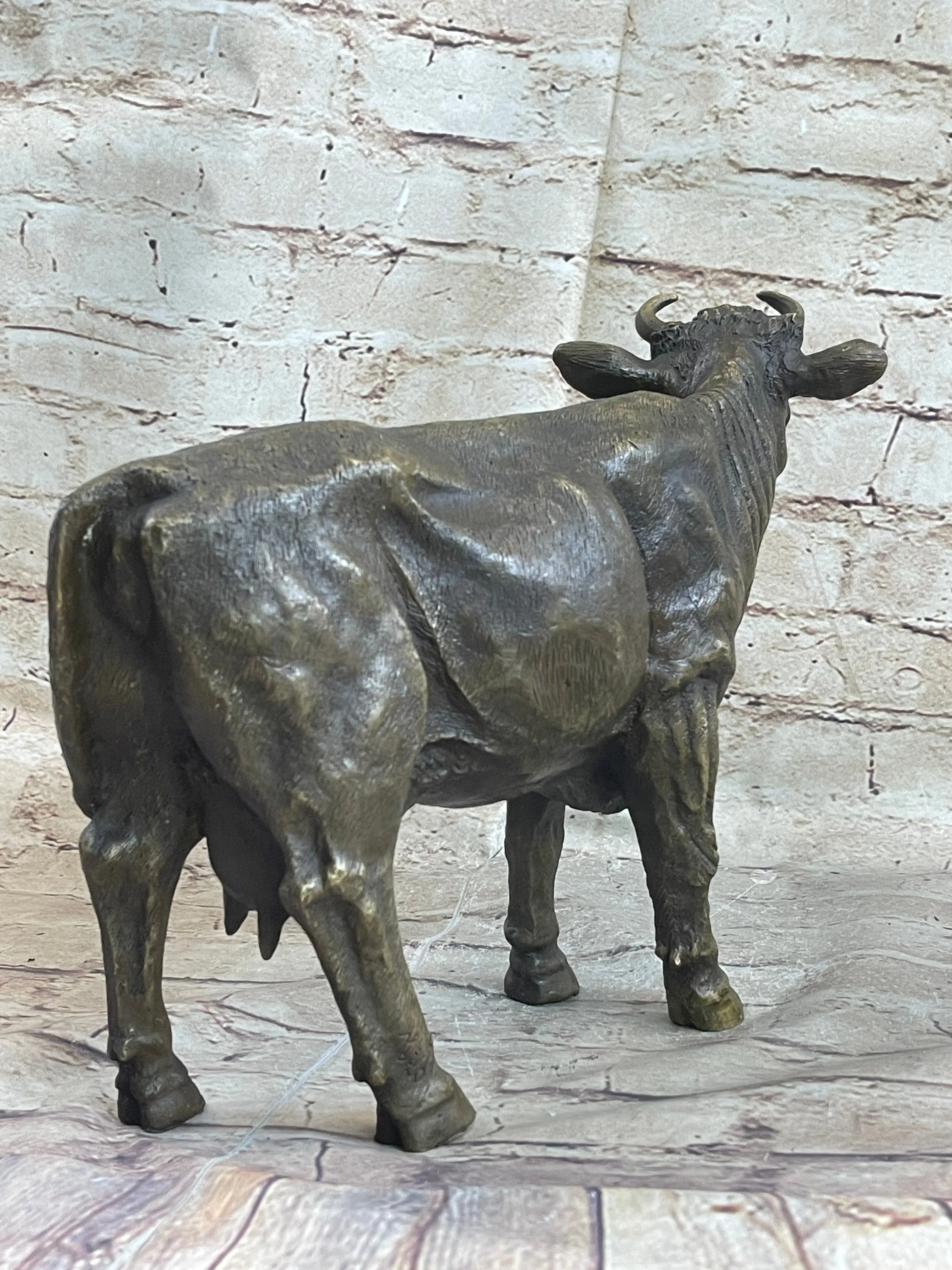 Milk Cow Cattle Bronze Statue Sculpture Figure Figurine Farm Decor 9" x 11" - Image 5