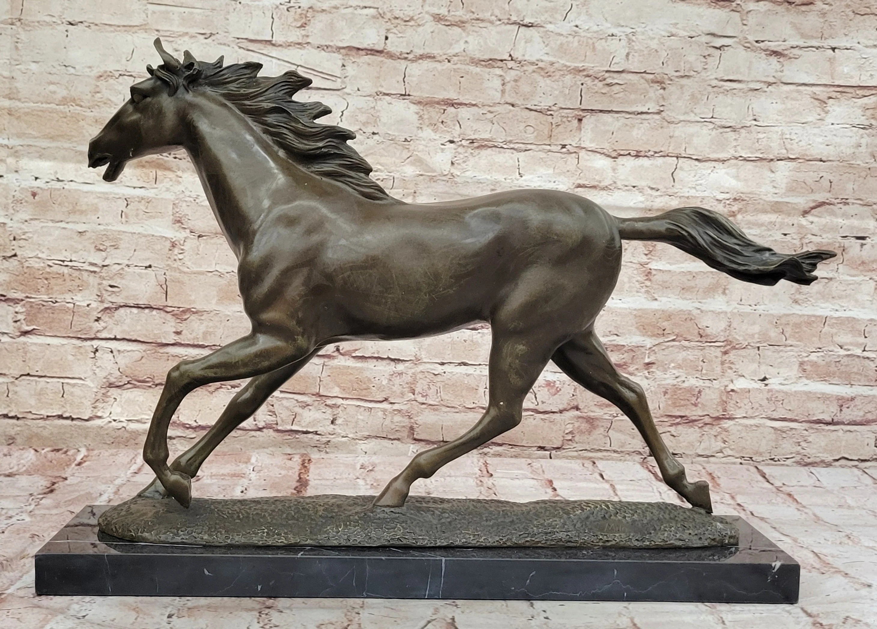 Milo Running Horse Bronze Sculpture; Realistic Equine Art on Marble Base - Image 6
