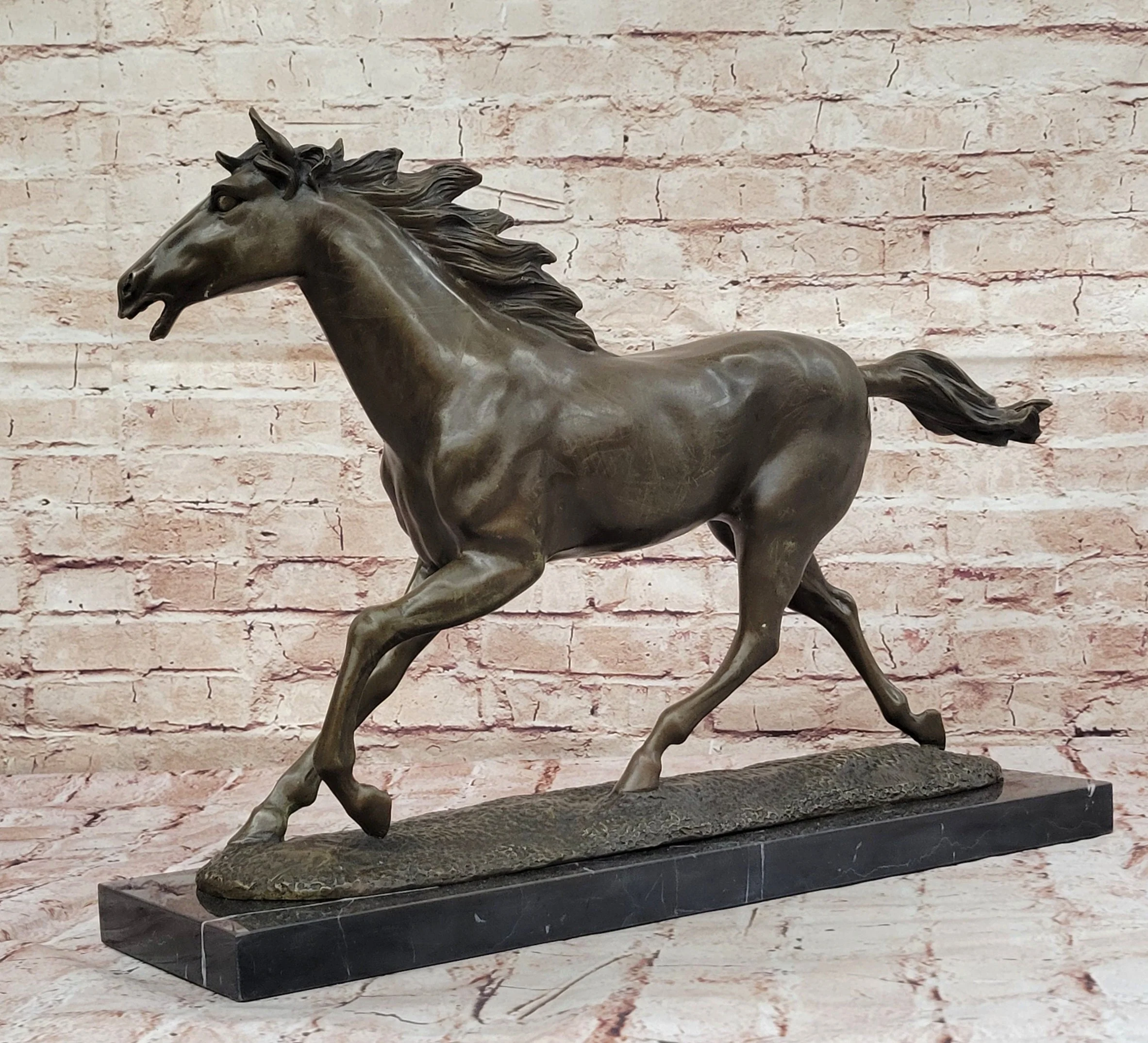 Milo Running Horse Bronze Sculpture; Realistic Equine Art on Marble Base - Image 7