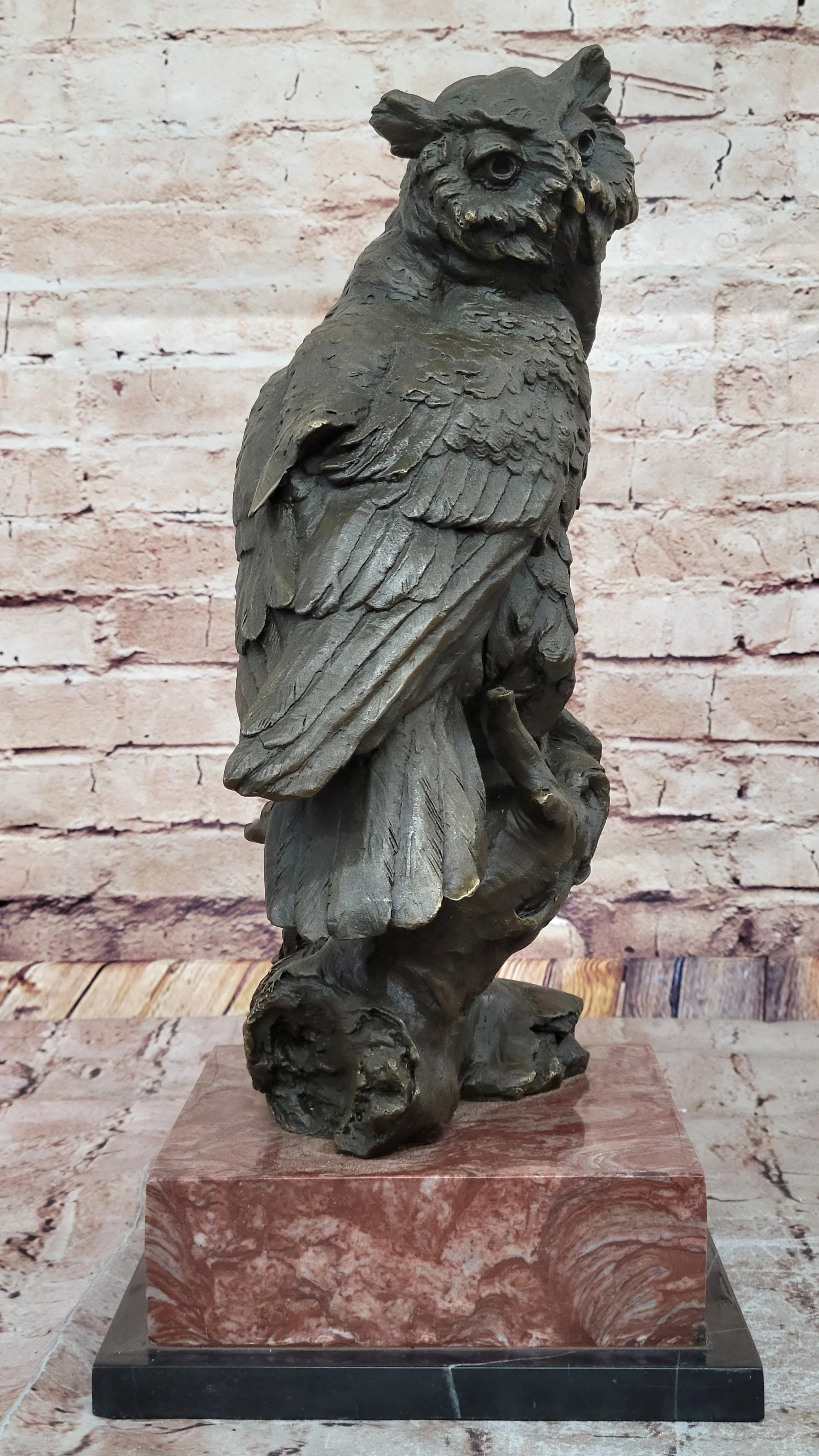 Milo Watchful Owl on Branch; Intricately Detailed Bronze Sculpture with Marble Base - Image 4