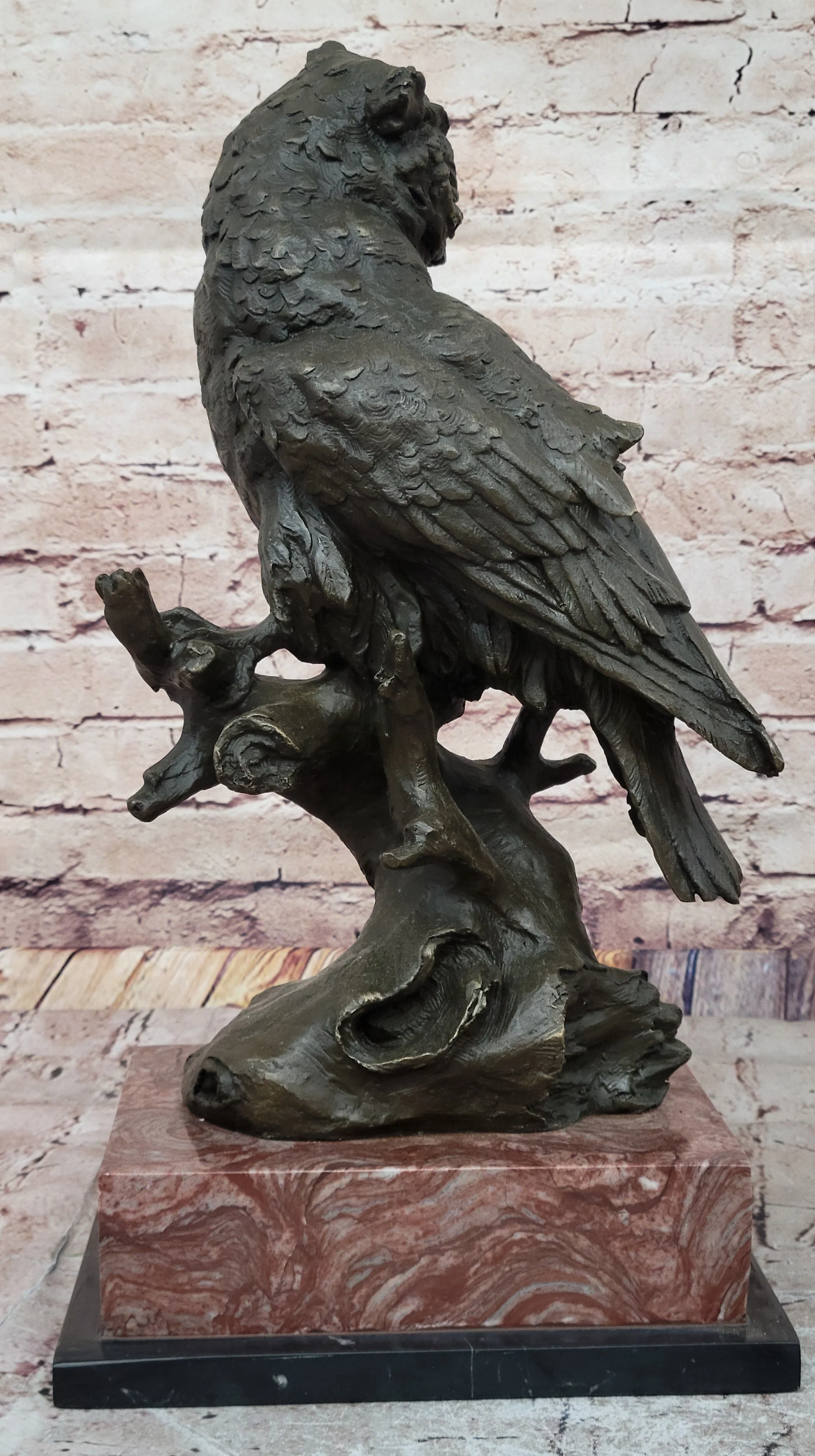 Milo Watchful Owl on Branch; Intricately Detailed Bronze Sculpture with Marble Base - Image 6