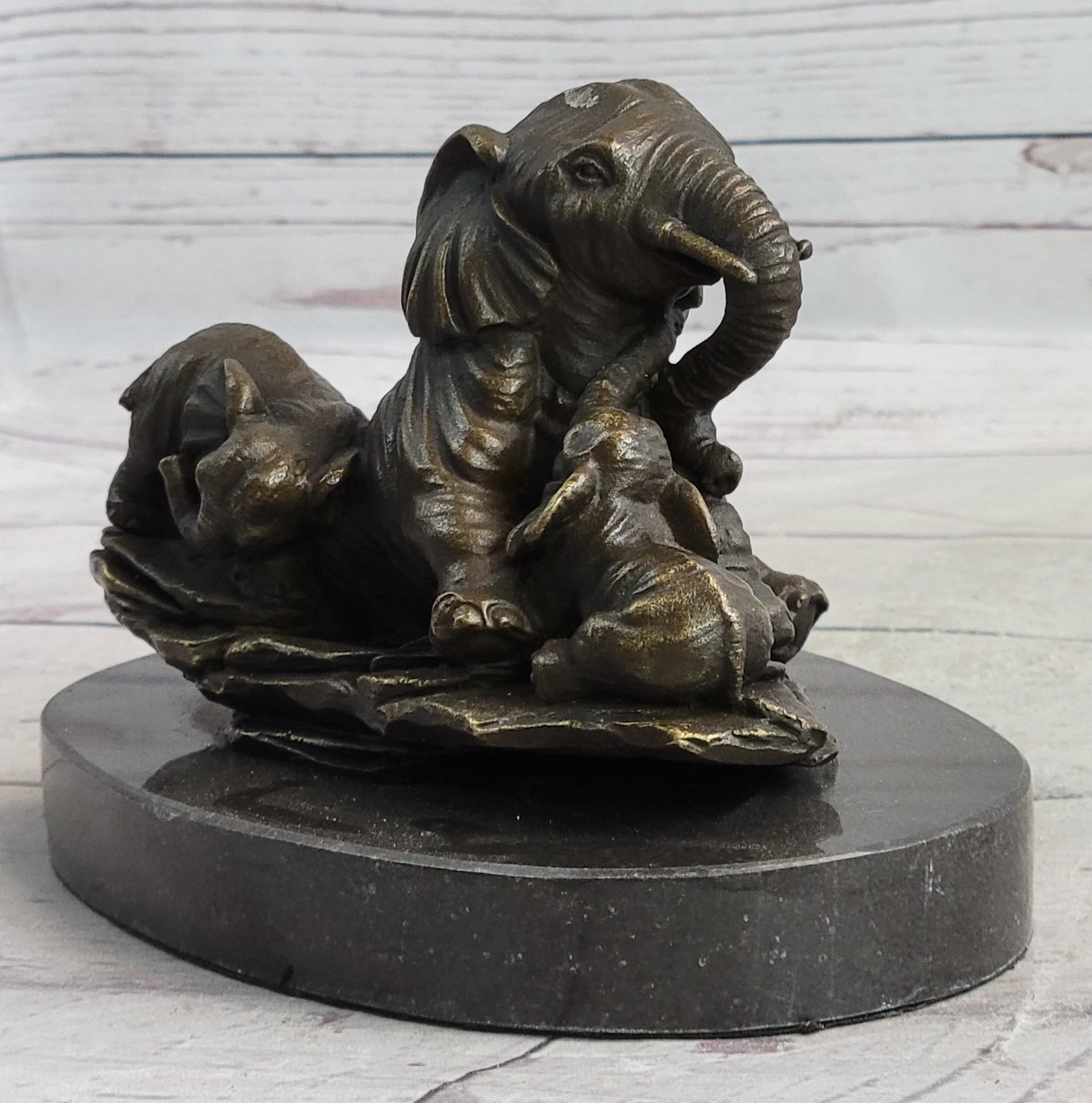 Miniature Bronze Sculpture Statue Elephant Family Figure Collectible 12" x 15" - Image 3