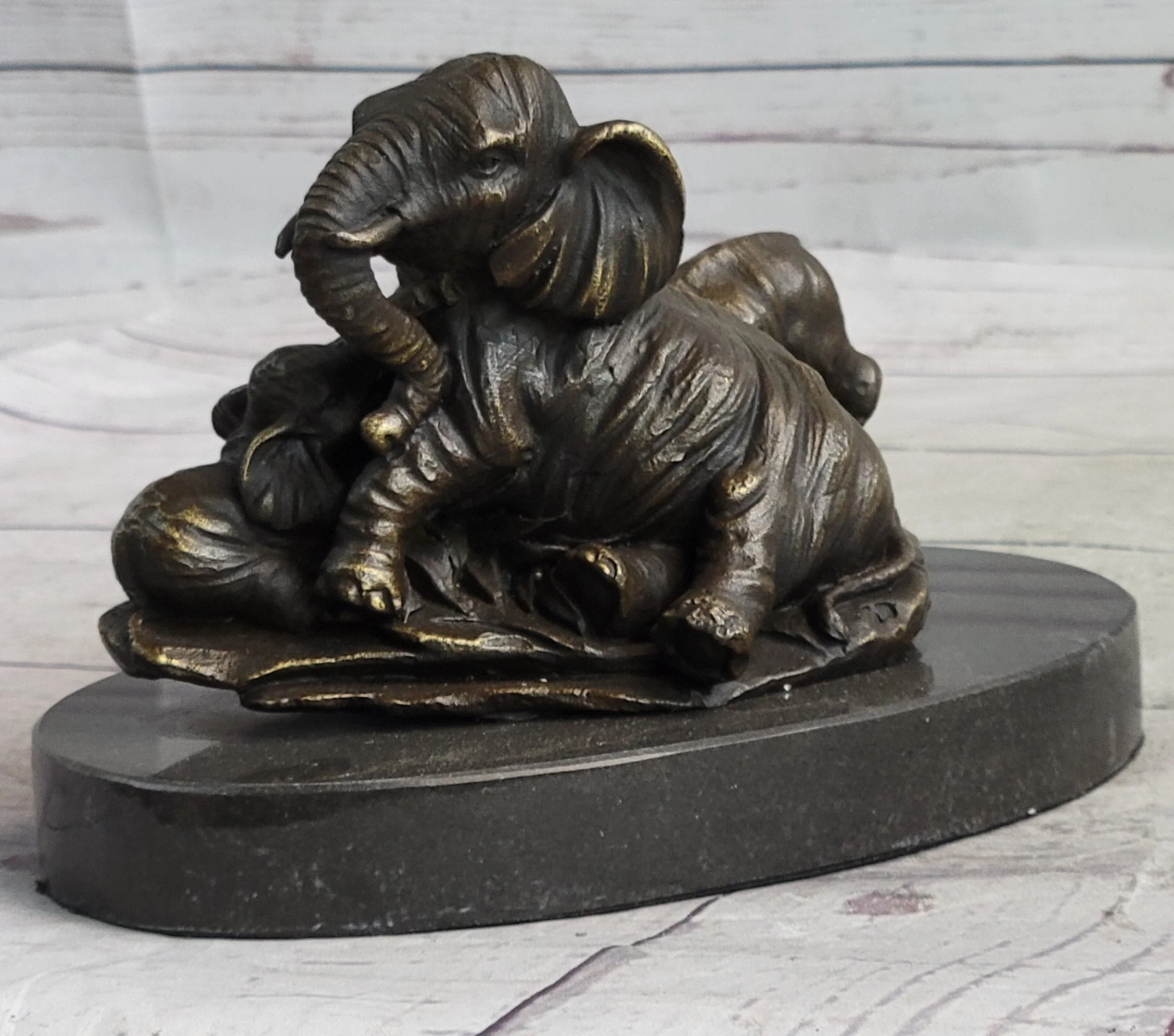 Miniature Bronze Sculpture Statue Elephant Family Figure Collectible 12" x 15" - Image 4