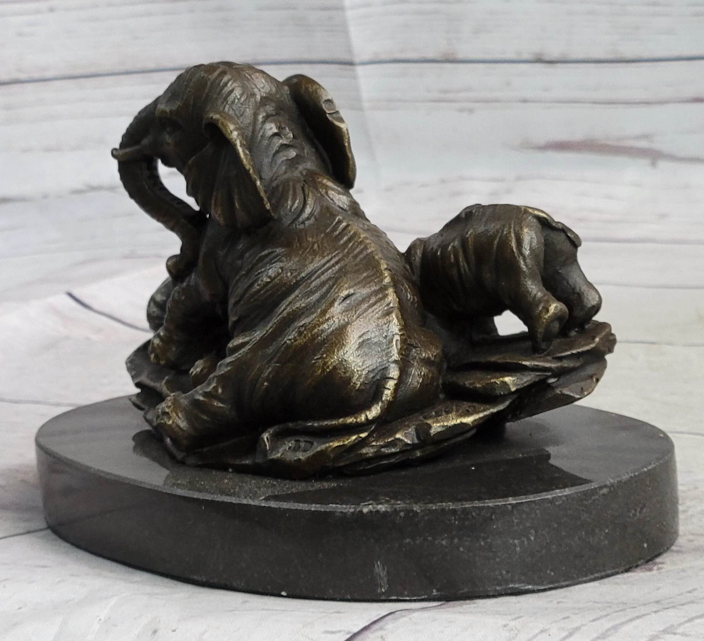 Miniature Bronze Sculpture Statue Elephant Family Figure Collectible 12" x 15" - Image 5