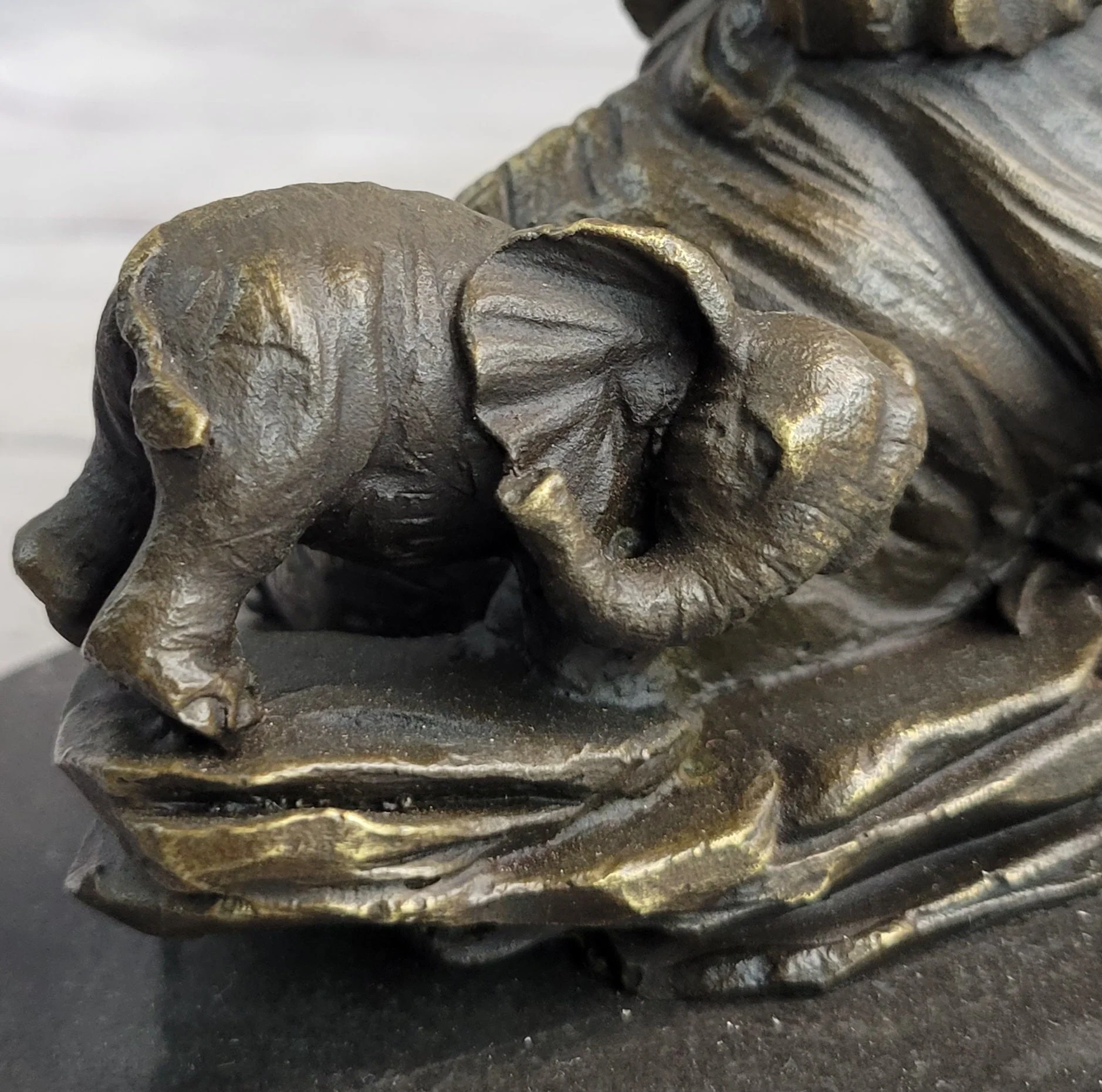 Miniature Bronze Sculpture Statue Elephant Family Figure Collectible 12" x 15" - Image 7