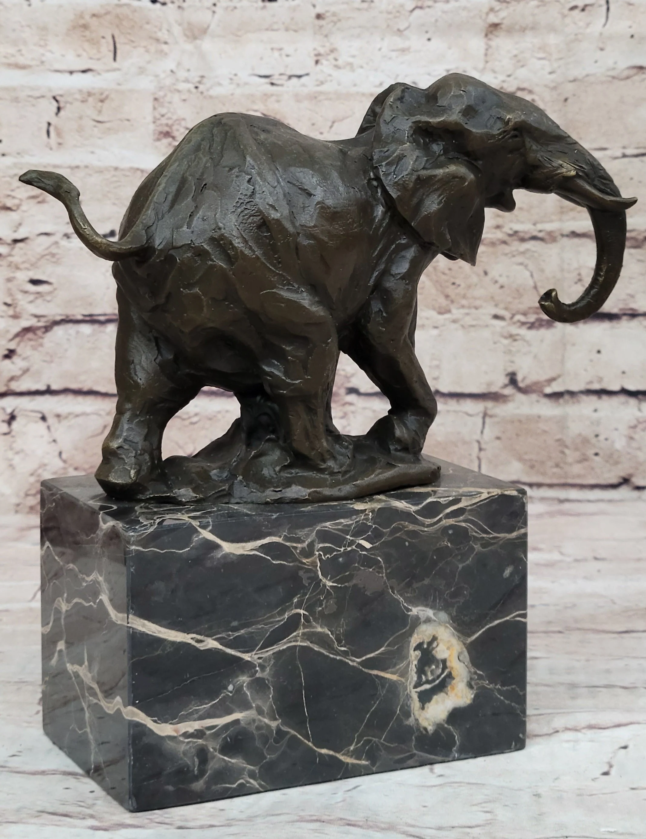 Miniature Elephant Bronze Metal Figurine Sculpture on Marble Base Signed Original - Image 6