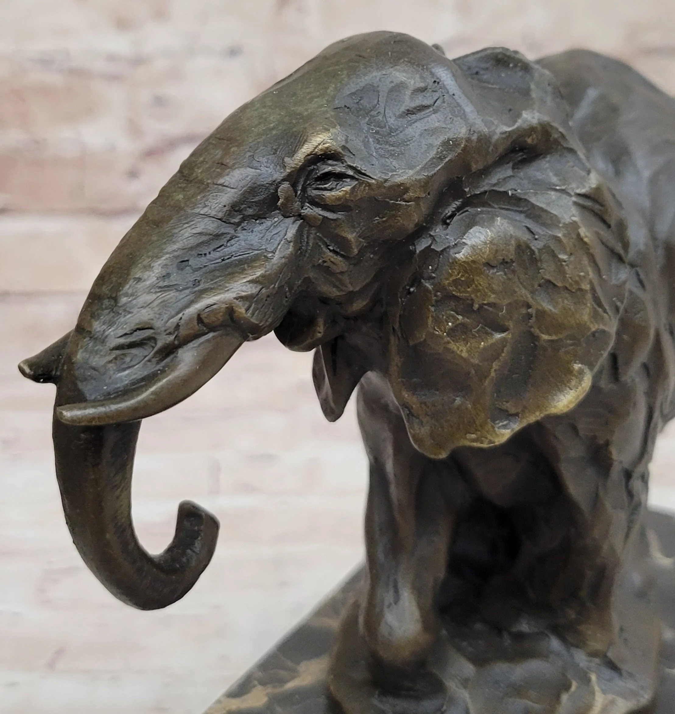 Miniature Elephant Bronze Metal Figurine Sculpture on Marble Base Signed Original - Image 8