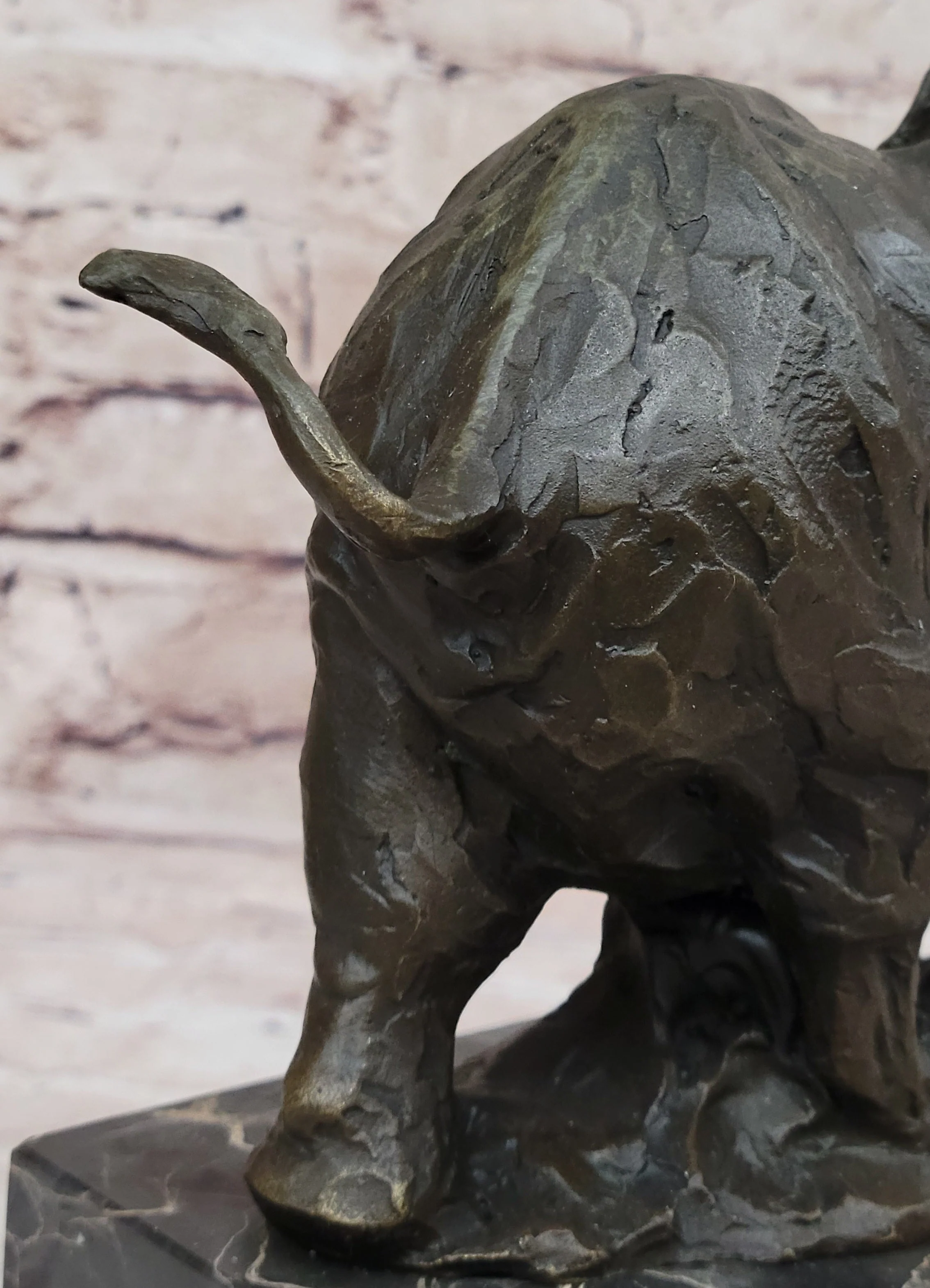 Miniature Elephant Bronze Metal Figurine Sculpture on Marble Base Signed Original - Image 9